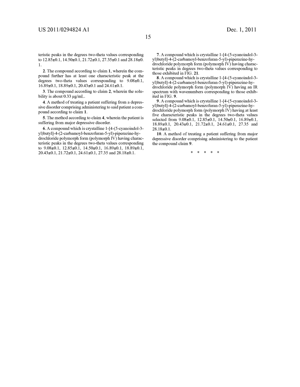 POLYMORPHIC FORMS OF     1-'4-(5-CYANOINDOL-3-YL)BUTYL-4-(2-CARBAMOYLBENZOFURAN-5-YL)PIPERAZINE     HYDROCHLORIDE - diagram, schematic, and image 39