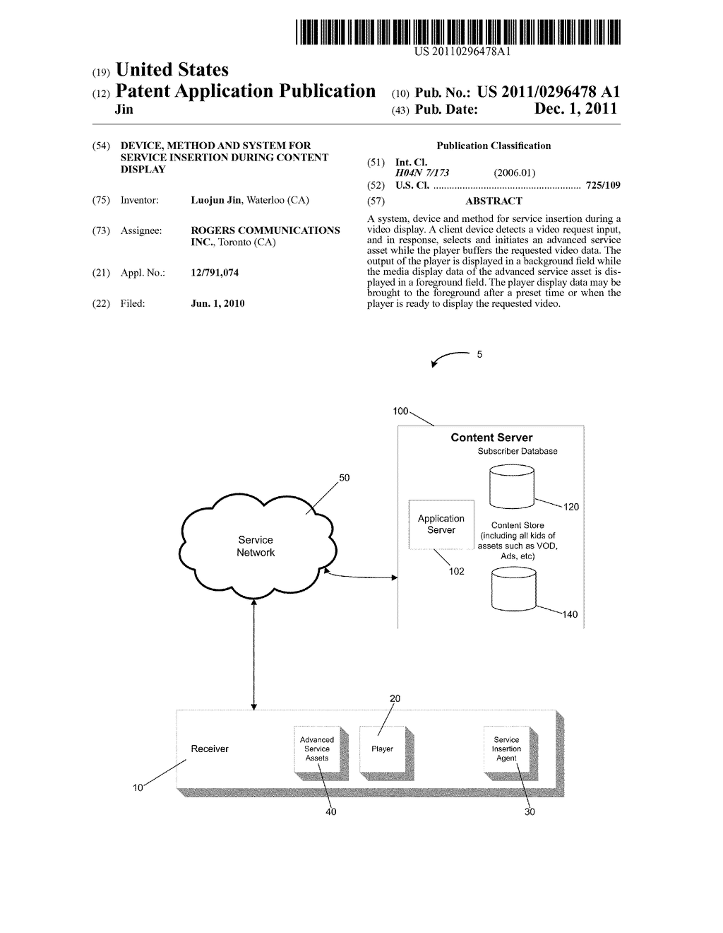 DEVICE, METHOD AND SYSTEM FOR SERVICE INSERTION DURING CONTENT DISPLAY - diagram, schematic, and image 01