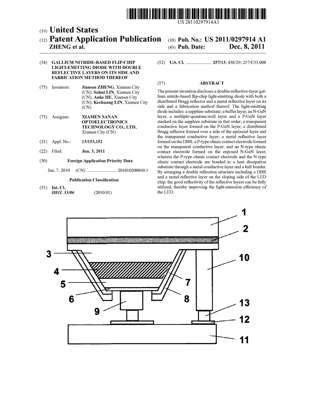 GALLIUM NITRIDE-BASED FLIP-CHIP LIGHT-EMITTING DIODE WITH DOUBLE     REFLECTIVE LAYERS ON ITS SIDE AND FABRICATION METHOD THEREOF - diagram, schematic, and image 01