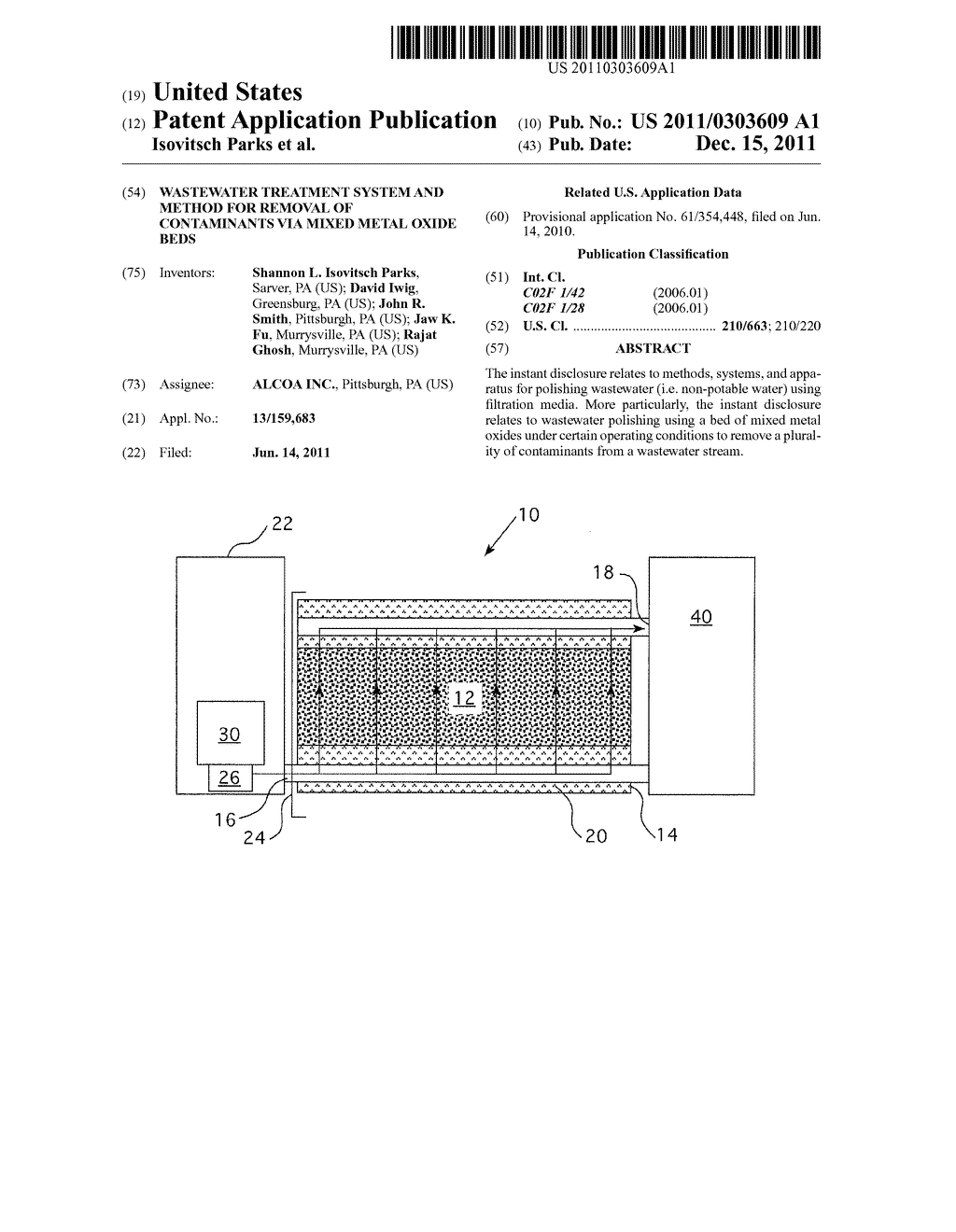 WASTEWATER TREATMENT SYSTEM AND METHOD FOR REMOVAL OF CONTAMINANTS VIA     MIXED METAL OXIDE BEDS - diagram, schematic, and image 01