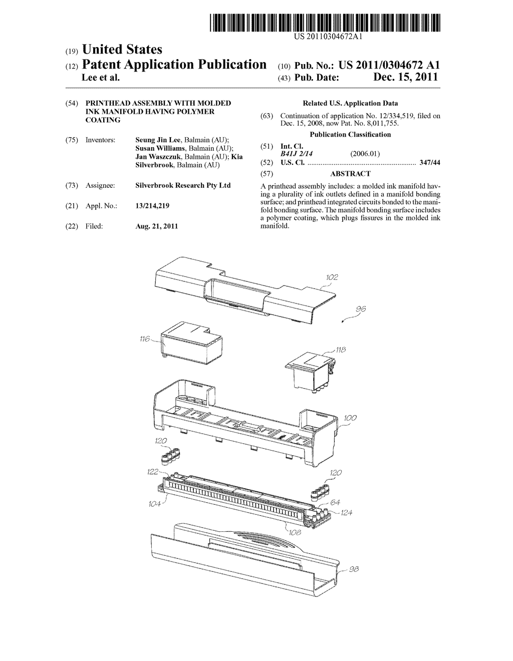 PRINTHEAD ASSEMBLY WITH MOLDED INK MANIFOLD HAVING POLYMER COATING - diagram, schematic, and image 01