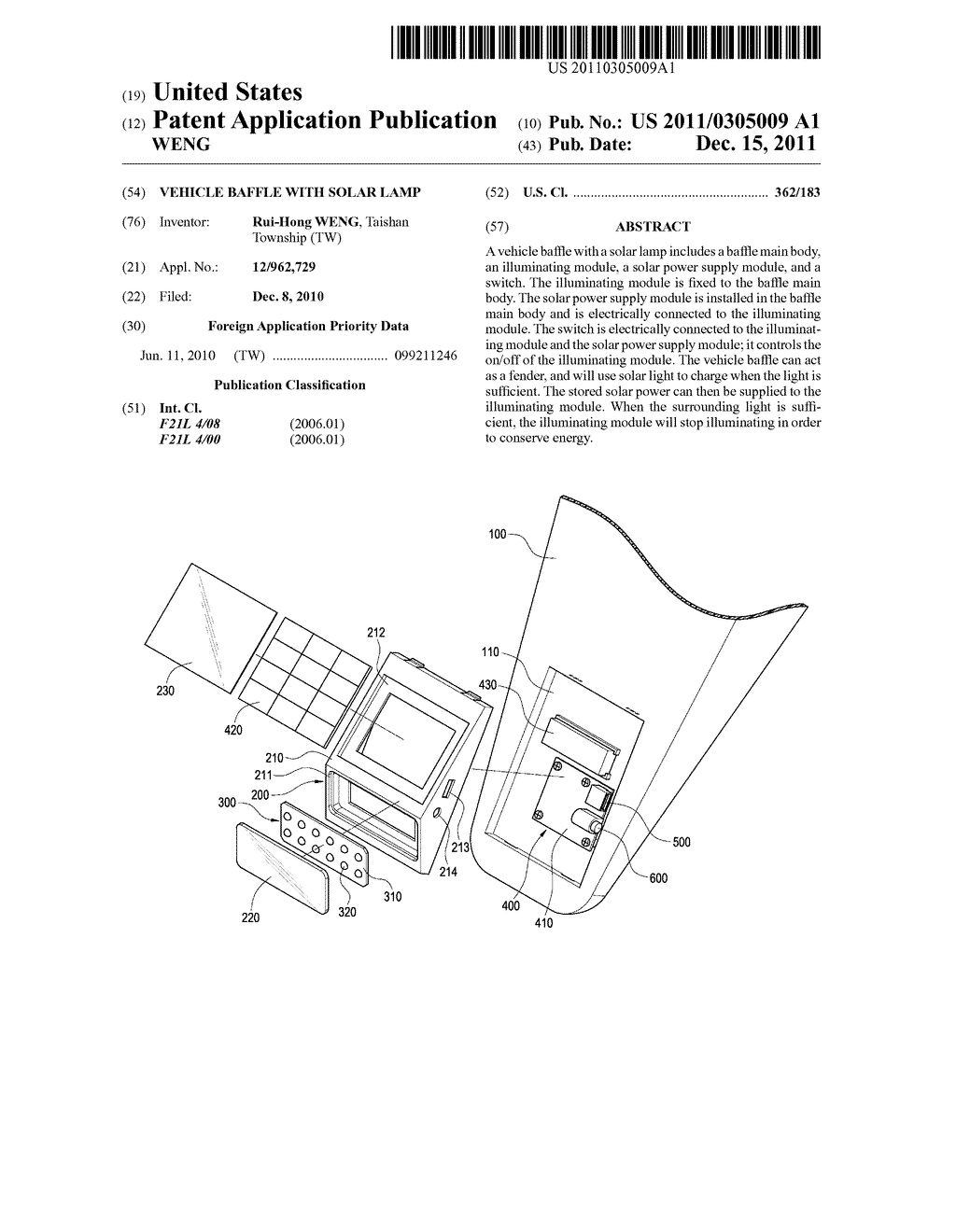 VEHICLE BAFFLE WITH SOLAR LAMP - diagram, schematic, and image 01