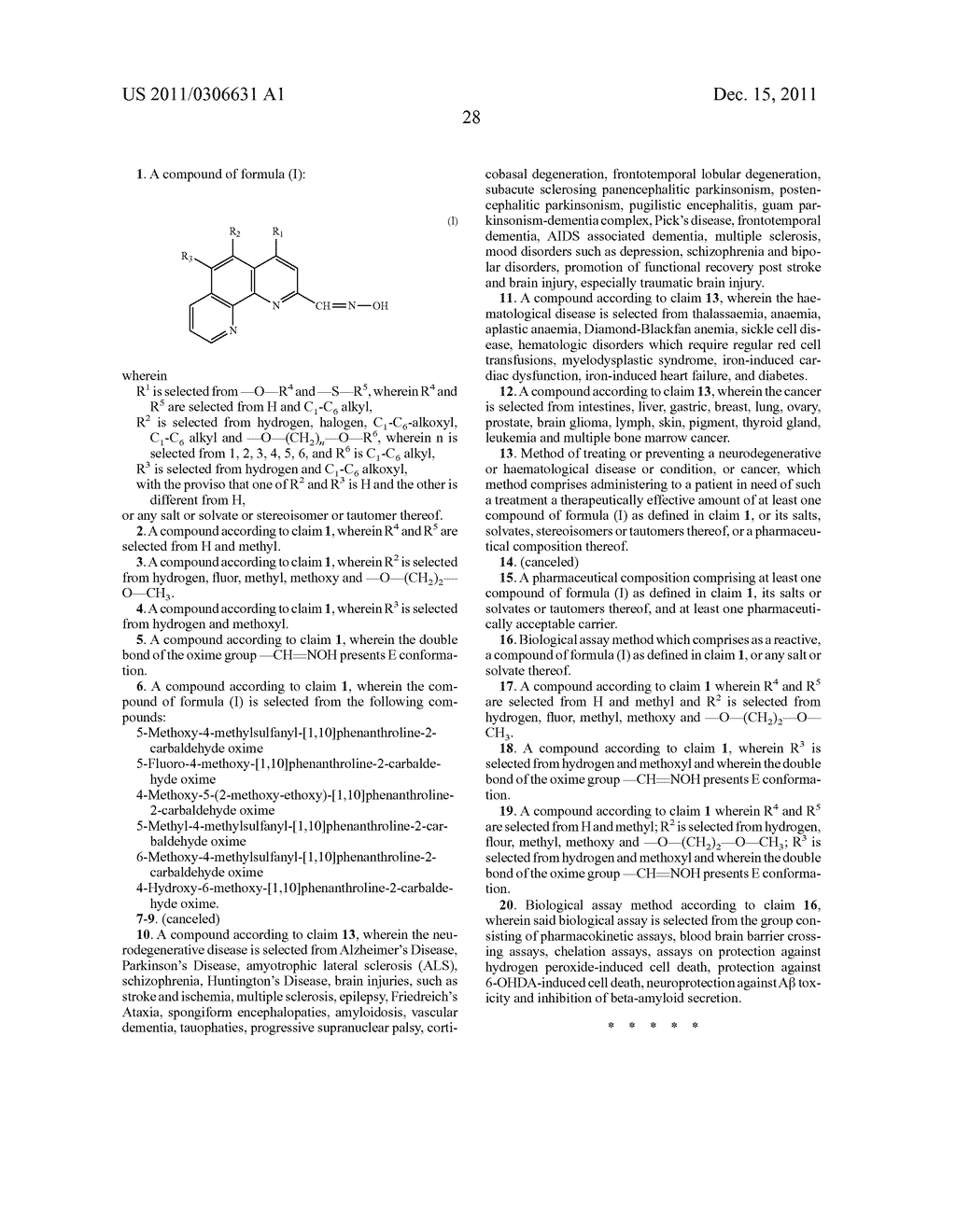 TRIPLE SUBSTITUTED PHENANTHROLINE DERIVATIVES FOR THE TREATMENT OF     NEURODEGENERATIVE OR HAEMATOLOGICAL DISEASES OR CONDITIONS, OR CANCER - diagram, schematic, and image 29
