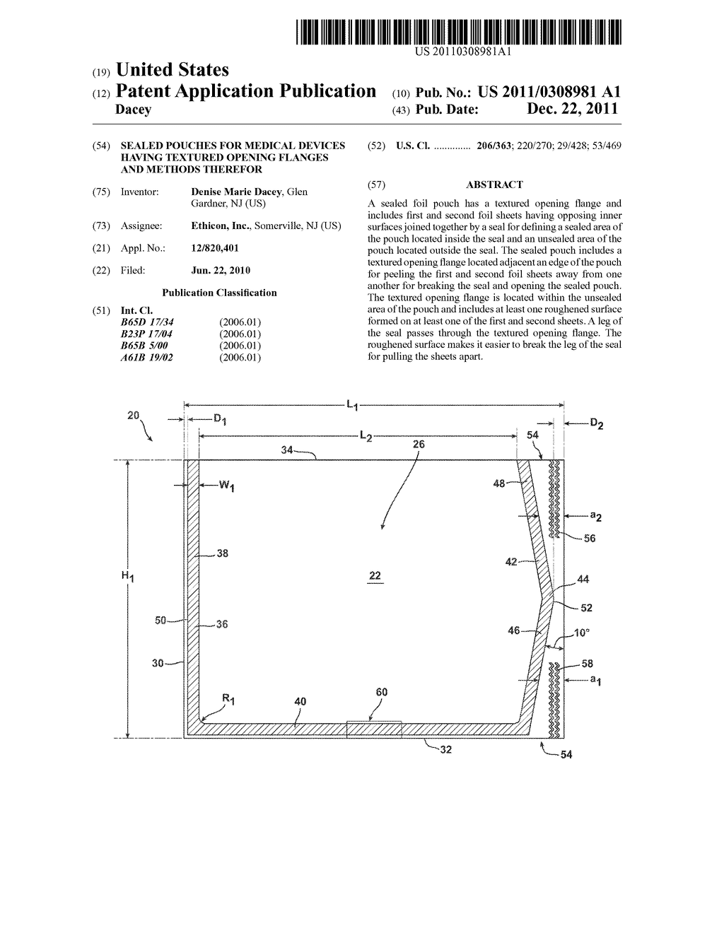 SEALED POUCHES FOR MEDICAL DEVICES HAVING TEXTURED OPENING FLANGES AND     METHODS THEREFOR - diagram, schematic, and image 01