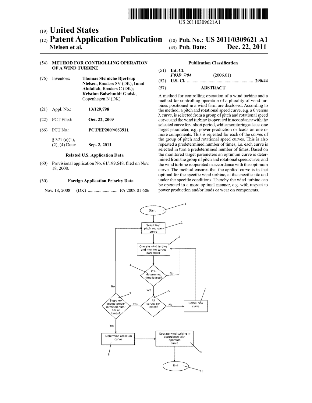 METHOD FOR CONTROLLING OPERATION OF A WIND TURBINE - diagram, schematic, and image 01