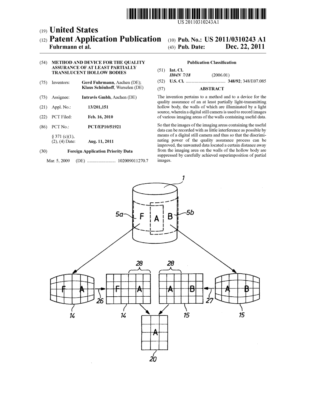 Method and Device for the Quality Assurance of at Least Partially     Translucent Hollow Bodies - diagram, schematic, and image 01