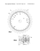 TURBINE WHEEL PROVIDED WITH AN AXIAL RETENTION DEVICE THAT LOCKS BLADES IN     RELATION TO A DISK diagram and image