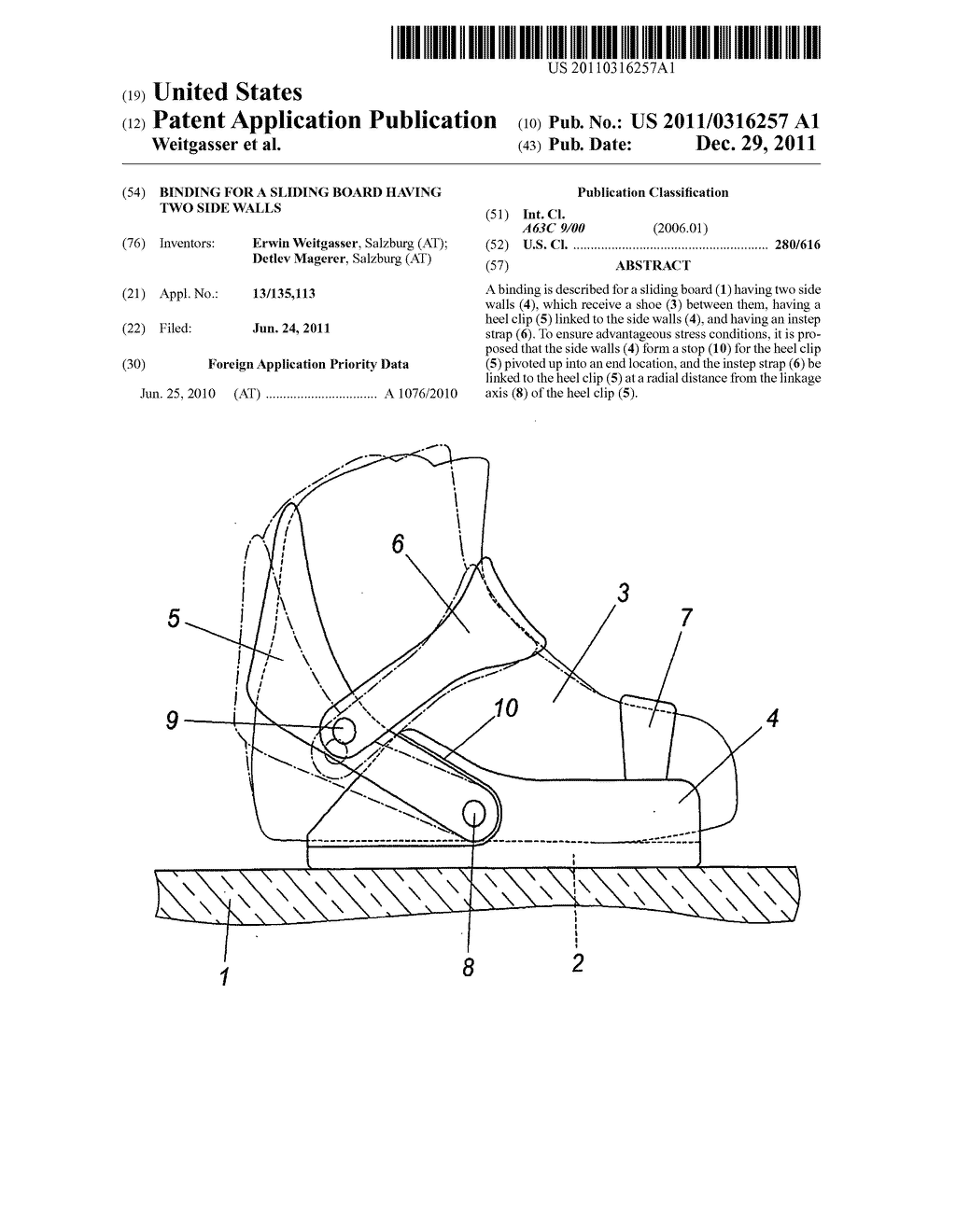 Binding for a sliding board having two side walls - diagram, schematic, and image 01