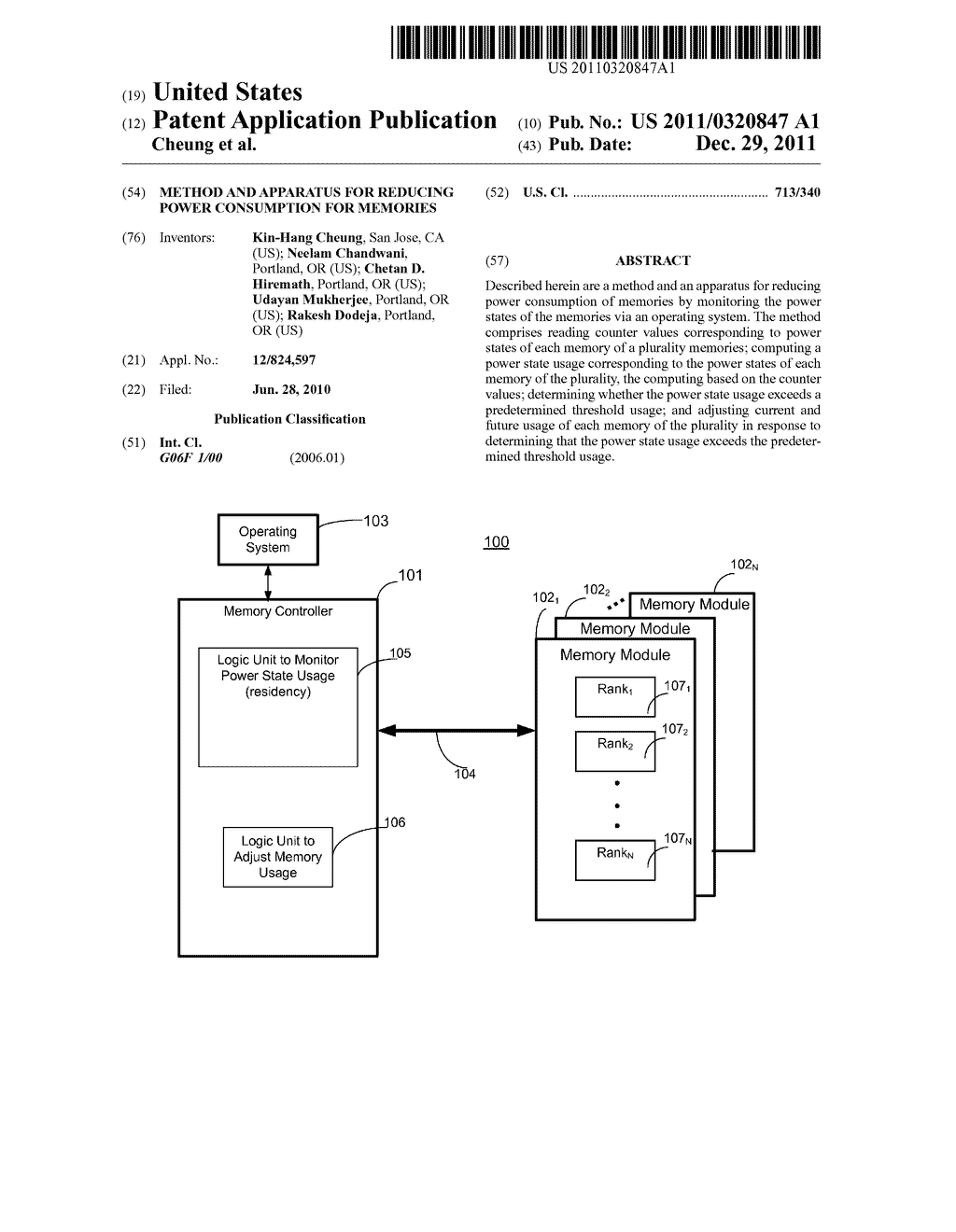 METHOD AND APPARATUS FOR REDUCING POWER CONSUMPTION FOR MEMORIES - diagram, schematic, and image 01