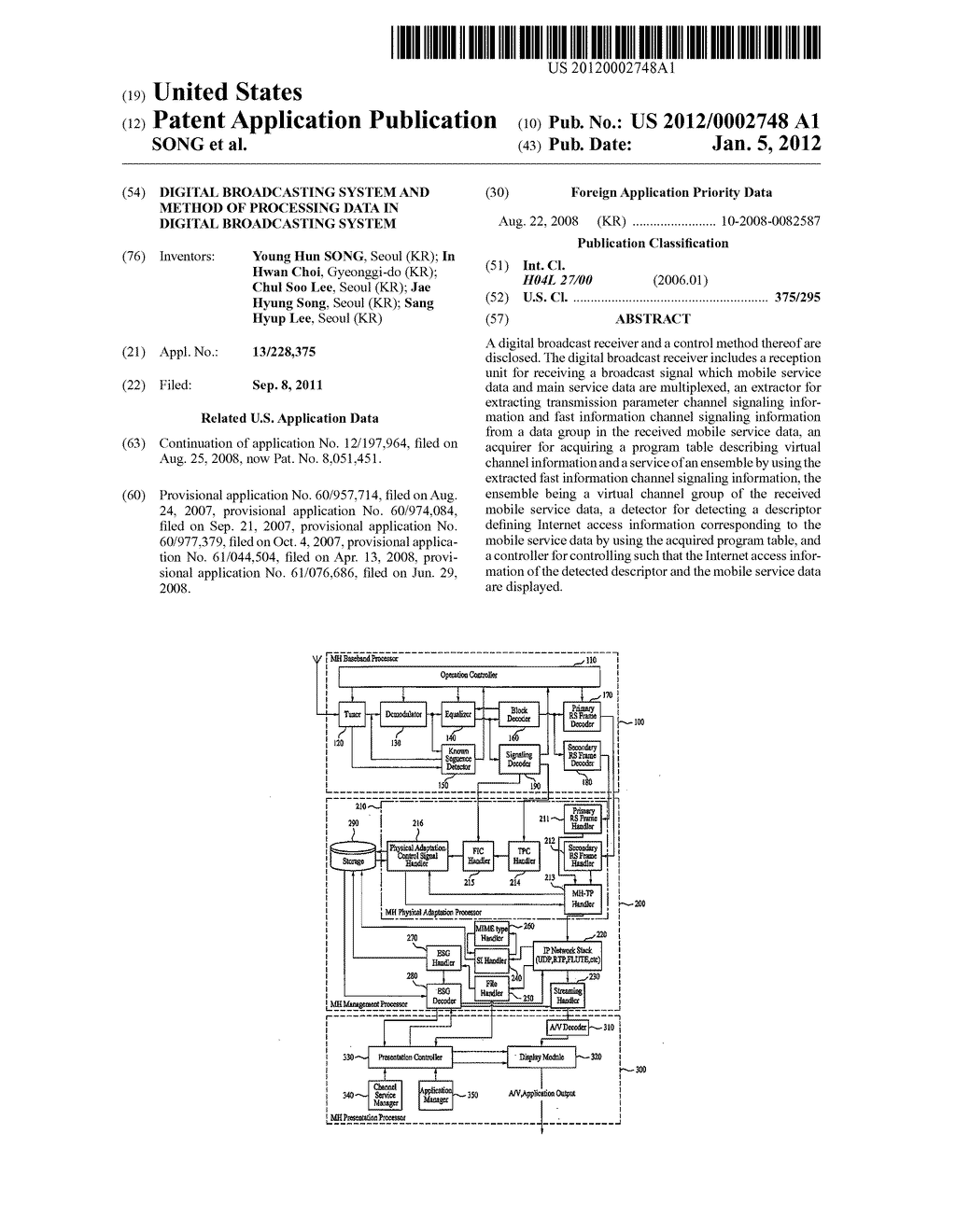 DIGITAL BROADCASTING SYSTEM AND METHOD OF PROCESSING DATA IN DIGITAL     BROADCASTING SYSTEM - diagram, schematic, and image 01