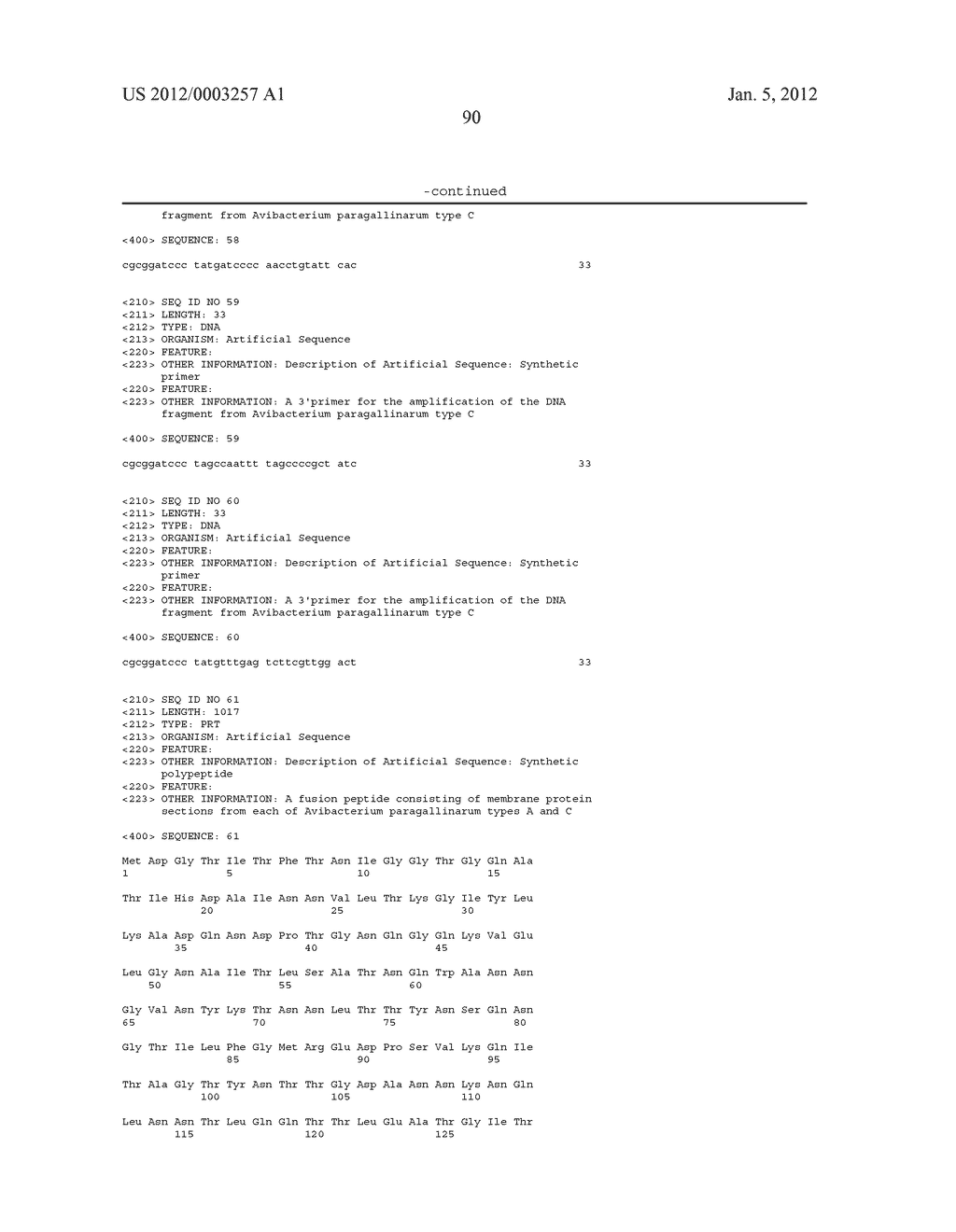 RECOMBINANT AVIAN INFECTIOUS CORYZA VACCINE AND PROCESS FOR PREPARING SAME - diagram, schematic, and image 96