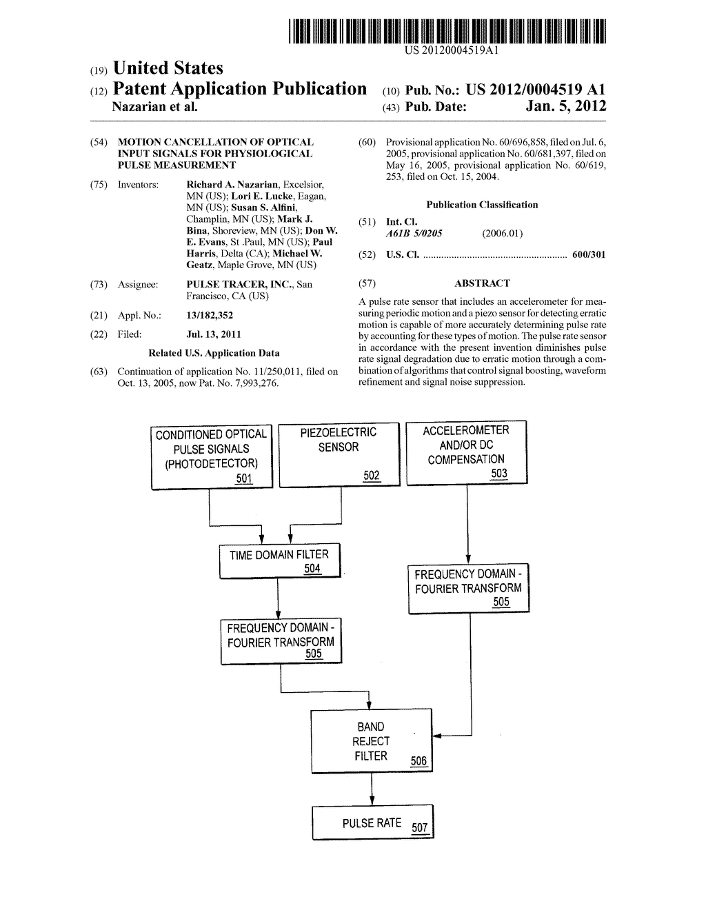 Motion Cancellation of Optical Input Signals for Physiological Pulse     Measurement - diagram, schematic, and image 01