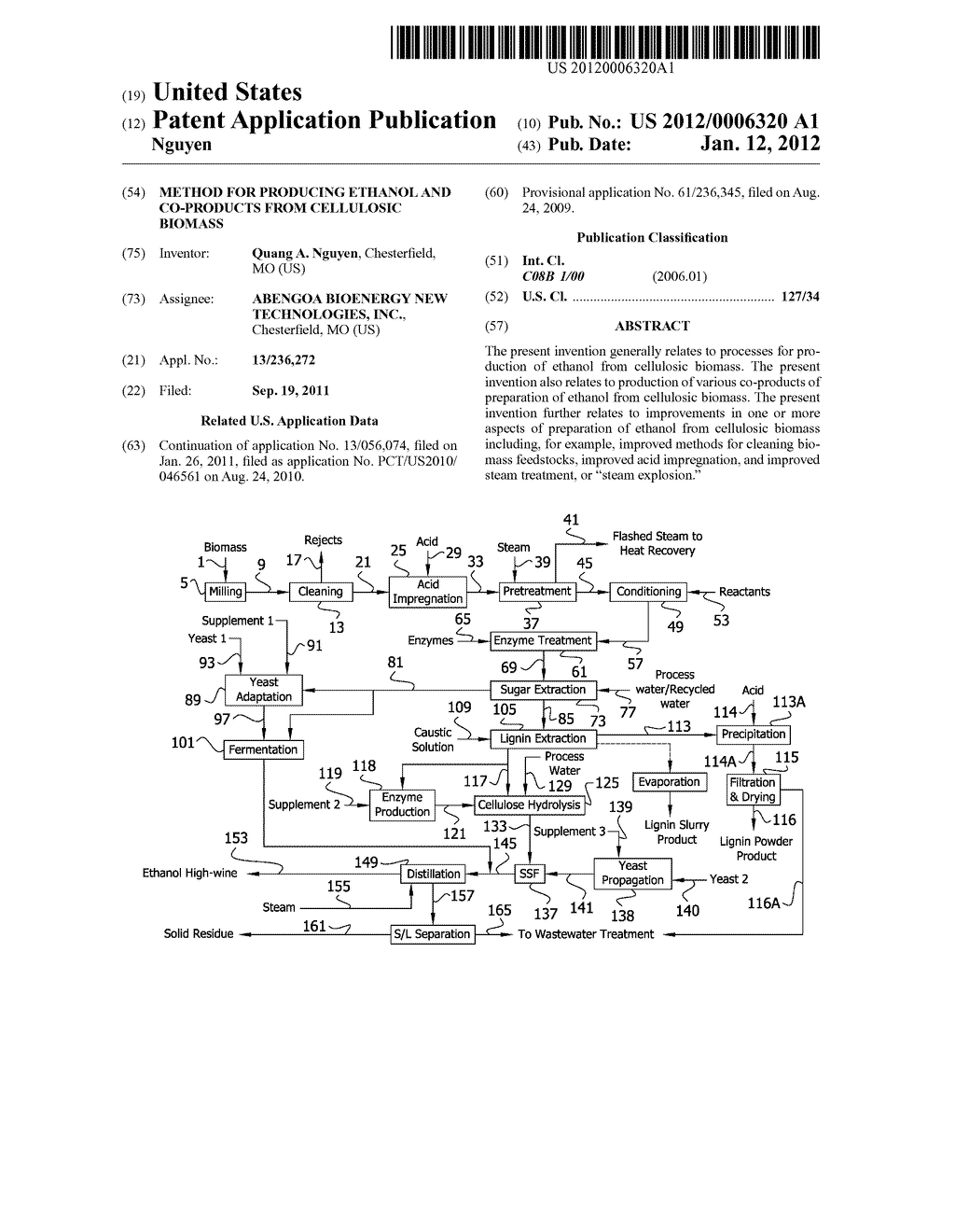 METHOD FOR PRODUCING ETHANOL AND CO-PRODUCTS FROM CELLULOSIC BIOMASS - diagram, schematic, and image 01