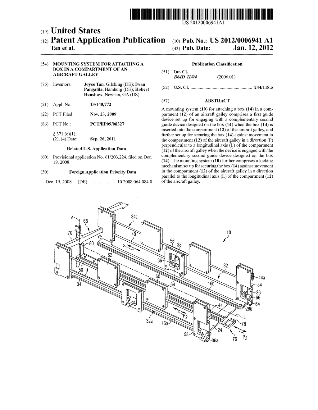 Mounting system for attaching a box in a compartment of an aircraft galley - diagram, schematic, and image 01