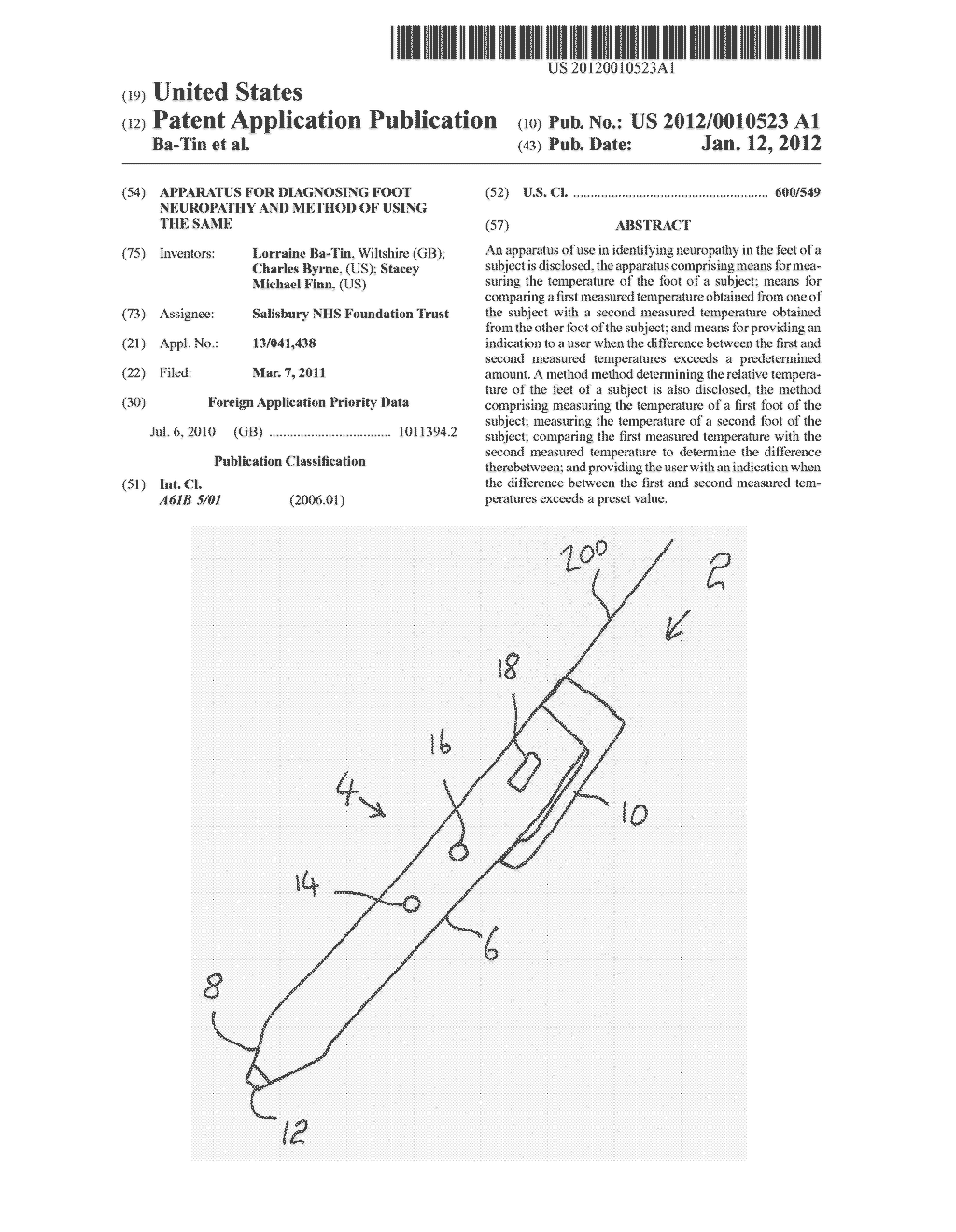 APPARATUS FOR DIAGNOSING FOOT NEUROPATHY AND METHOD OF USING THE SAME - diagram, schematic, and image 01