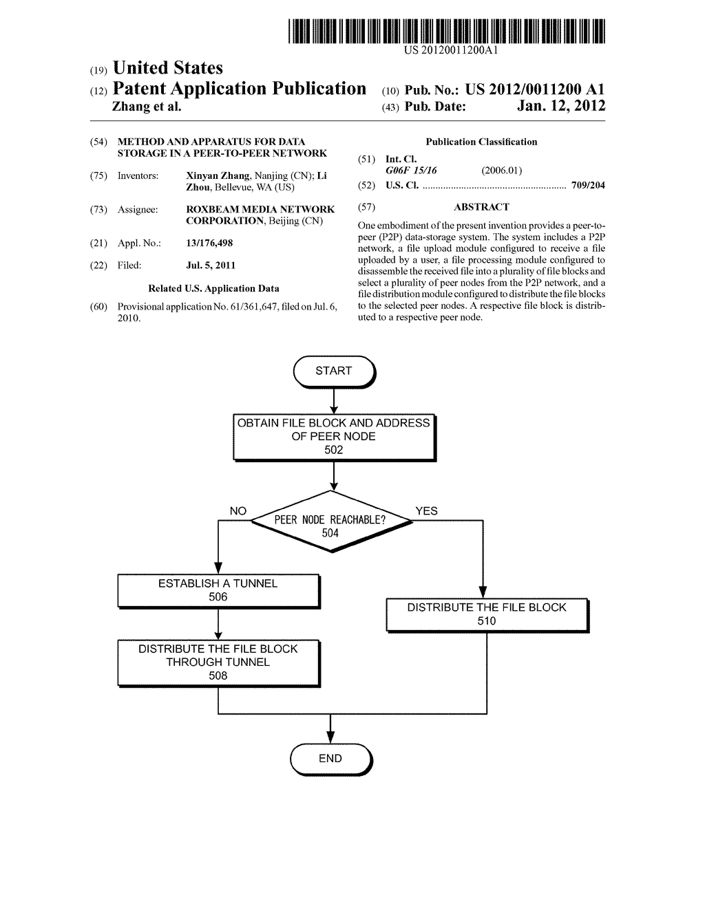 METHOD AND APPARATUS FOR DATA STORAGE IN A PEER-TO-PEER NETWORK - diagram, schematic, and image 01