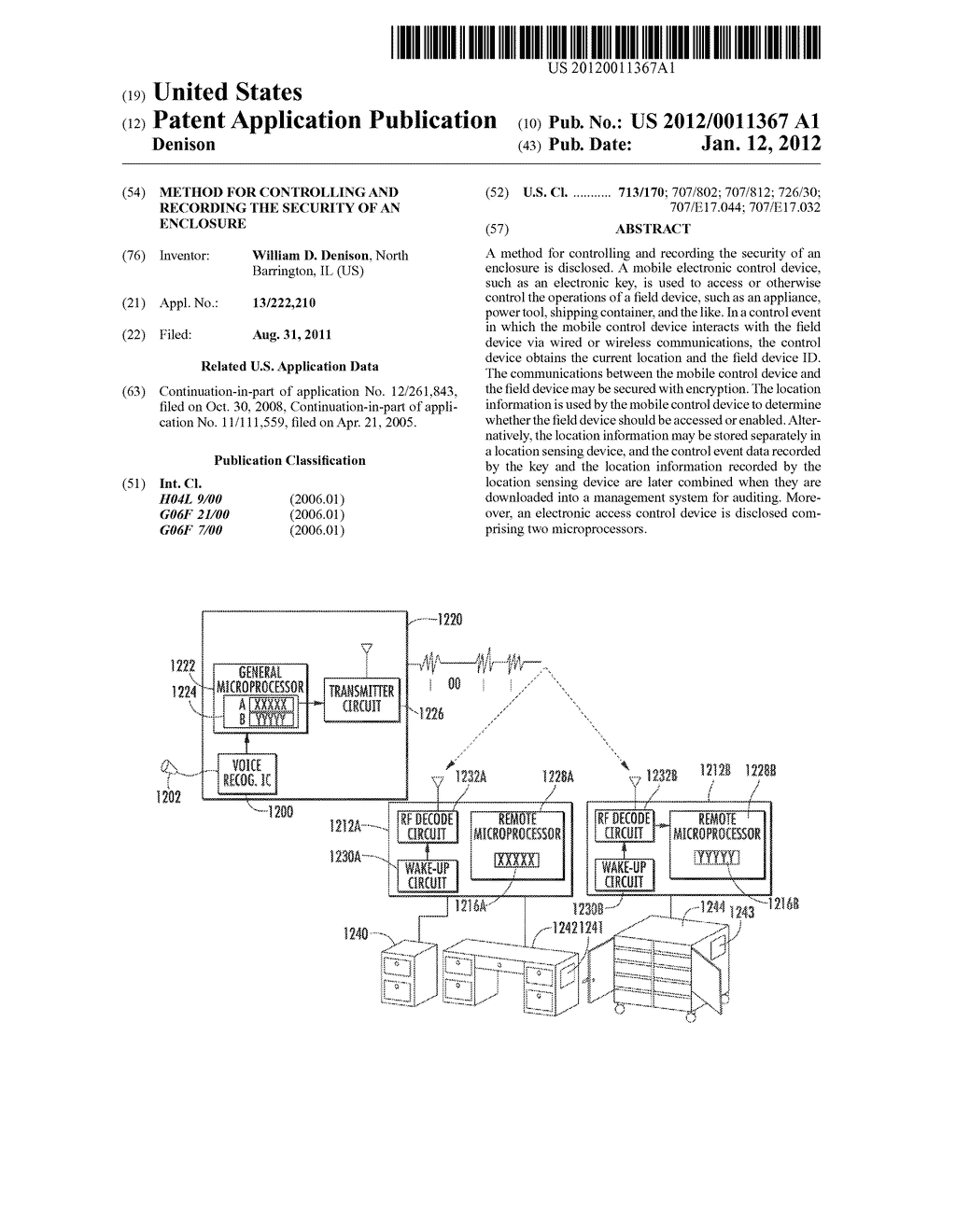 Method for Controlling and Recording the Security of an Enclosure - diagram, schematic, and image 01