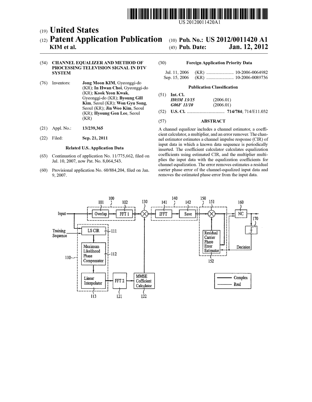 CHANNEL EQUALIZER AND METHOD OF PROCESSING TELEVISION SIGNAL IN DTV SYSTEM - diagram, schematic, and image 01