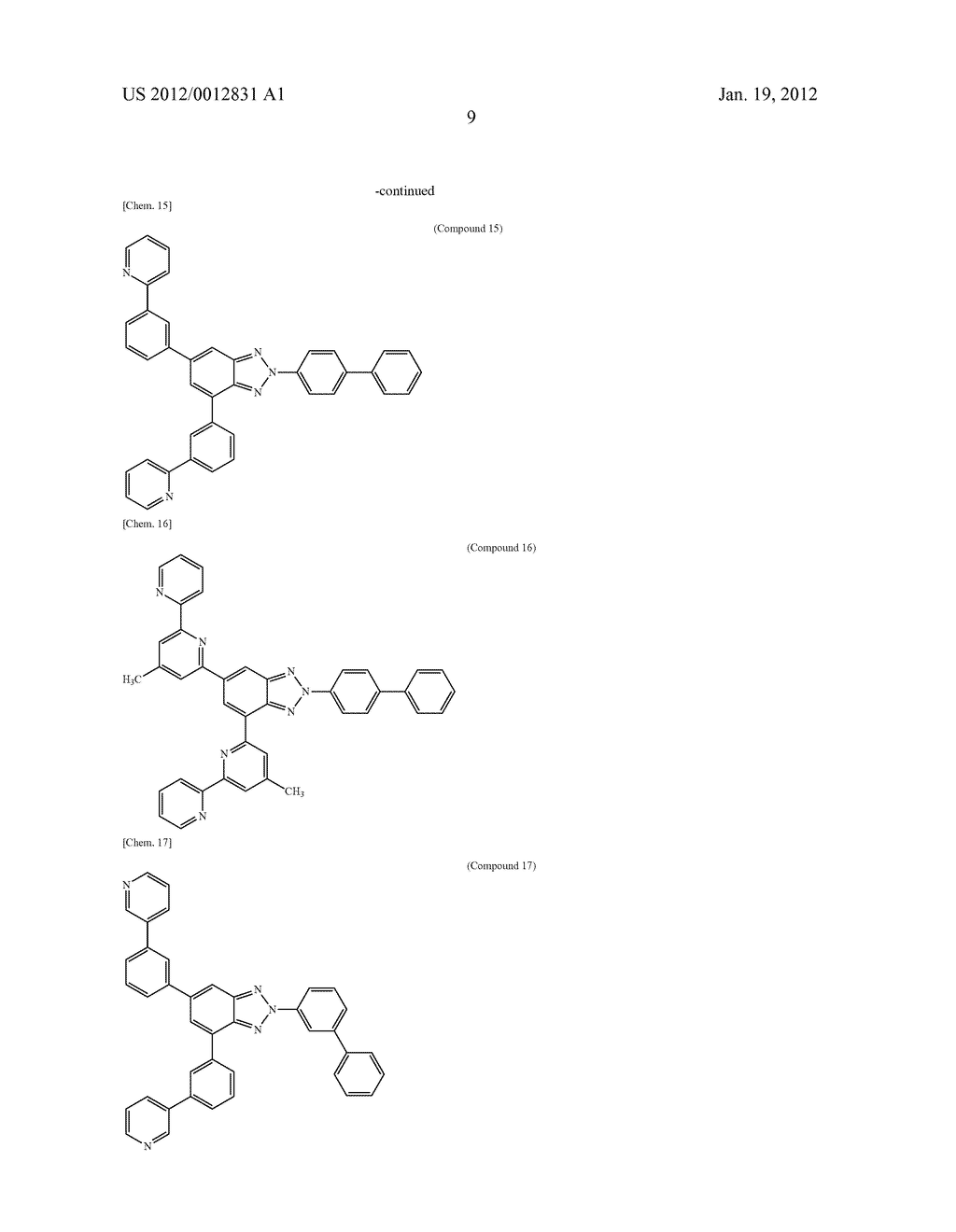 COMPOUND HAVING BENZOTRIAZOLE RING STRUCTURE AND ORGANIC     ELECTROLUMINESCENT ELEMENT - diagram, schematic, and image 12