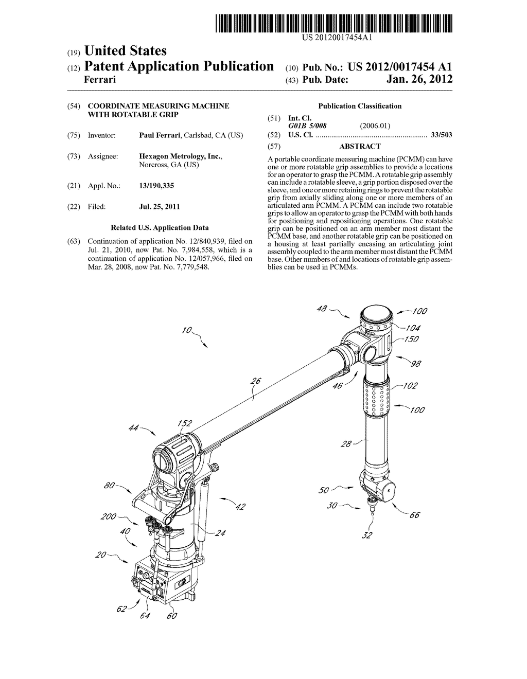 COORDINATE MEASURING MACHINE WITH ROTATABLE GRIP - diagram, schematic, and image 01