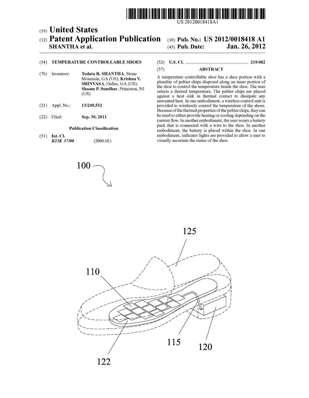 TEMPERATURE CONTROLLABLE SHOES - diagram, schematic, and image 01