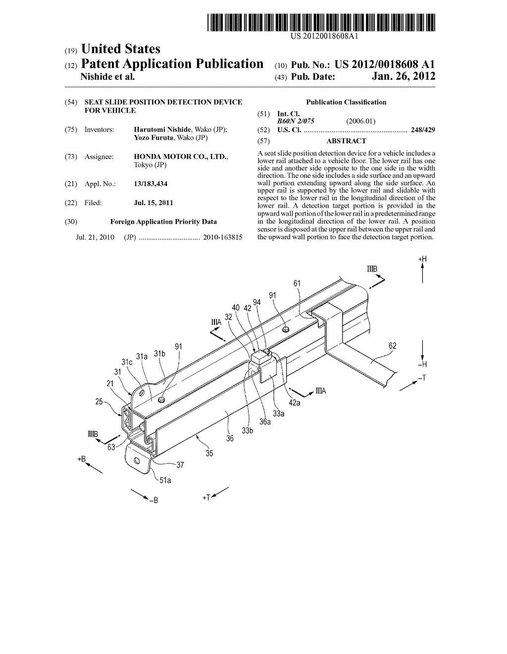 SEAT SLIDE POSITION DETECTION DEVICE FOR VEHICLE - diagram, schematic, and image 01