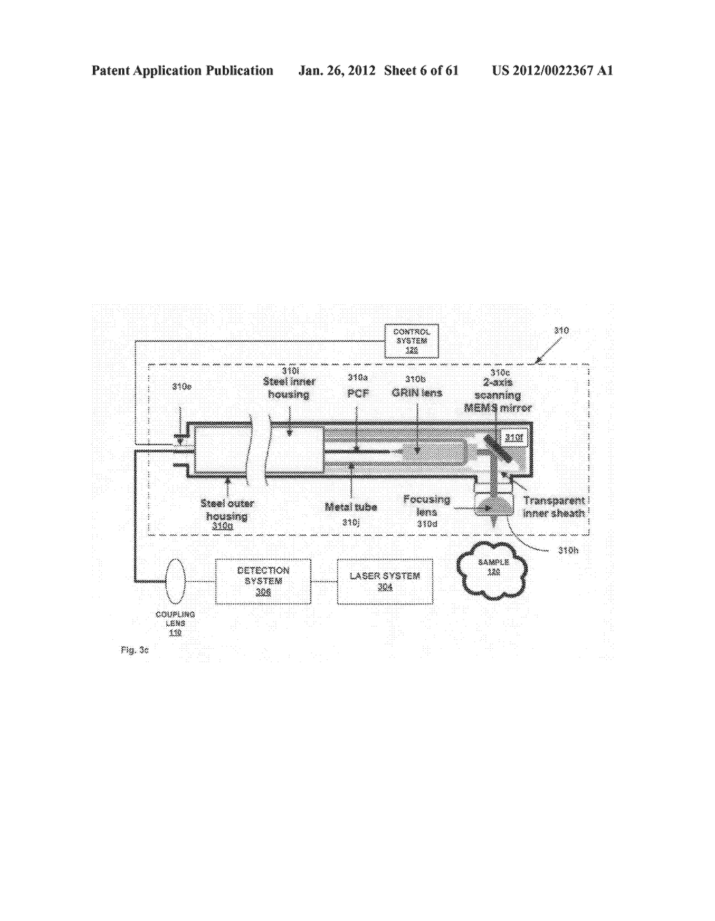 Chemically-selective, label free, microendoscopic system based on coherent     anti-stokes raman scattering and microelectromechanical fiber optic probe - diagram, schematic, and image 07