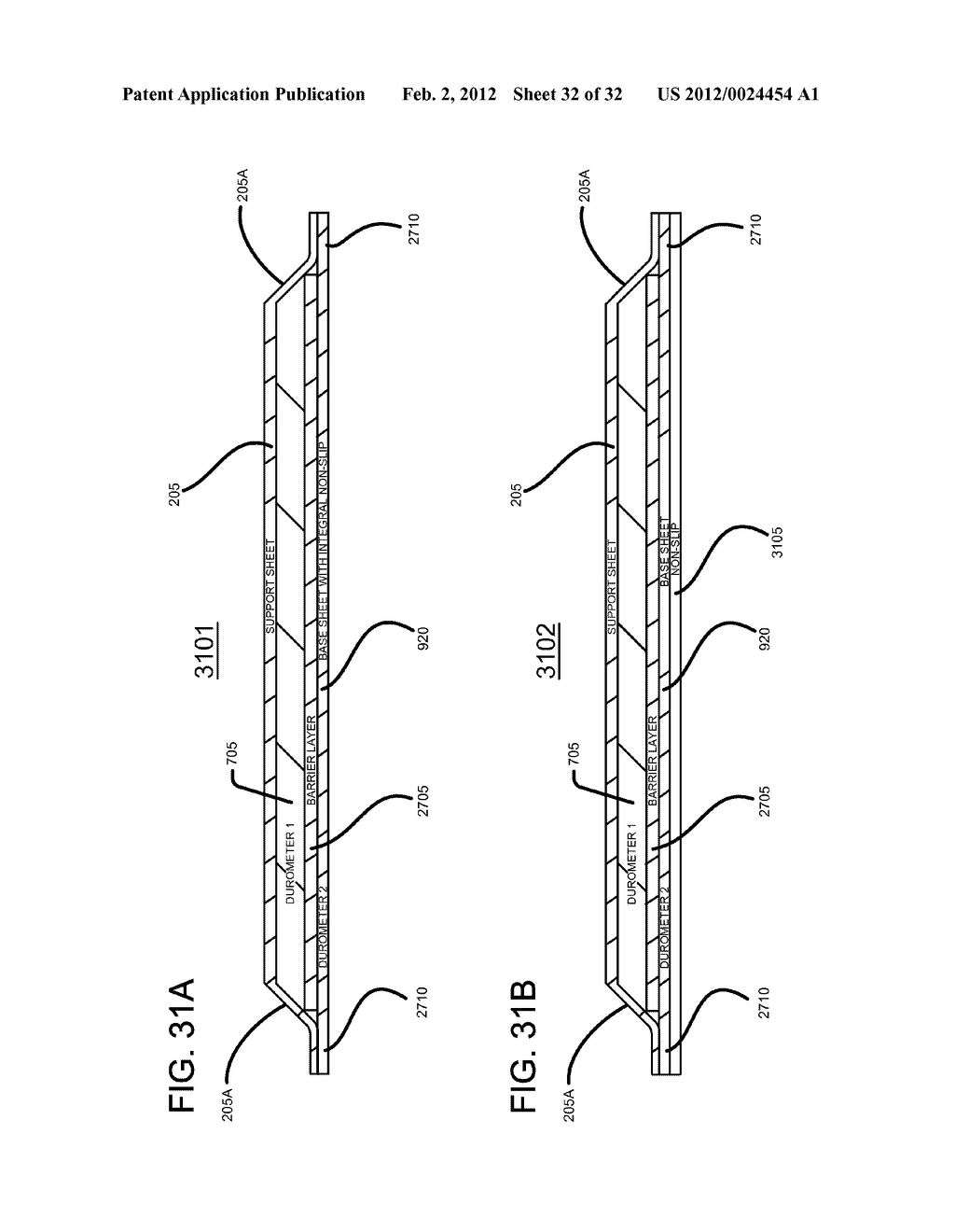 METHOD FOR FABRICATING AN ANTI-FATIGUE MAT EMPLOYING MULTIPLE DUROMETER     LAYERS - diagram, schematic, and image 33