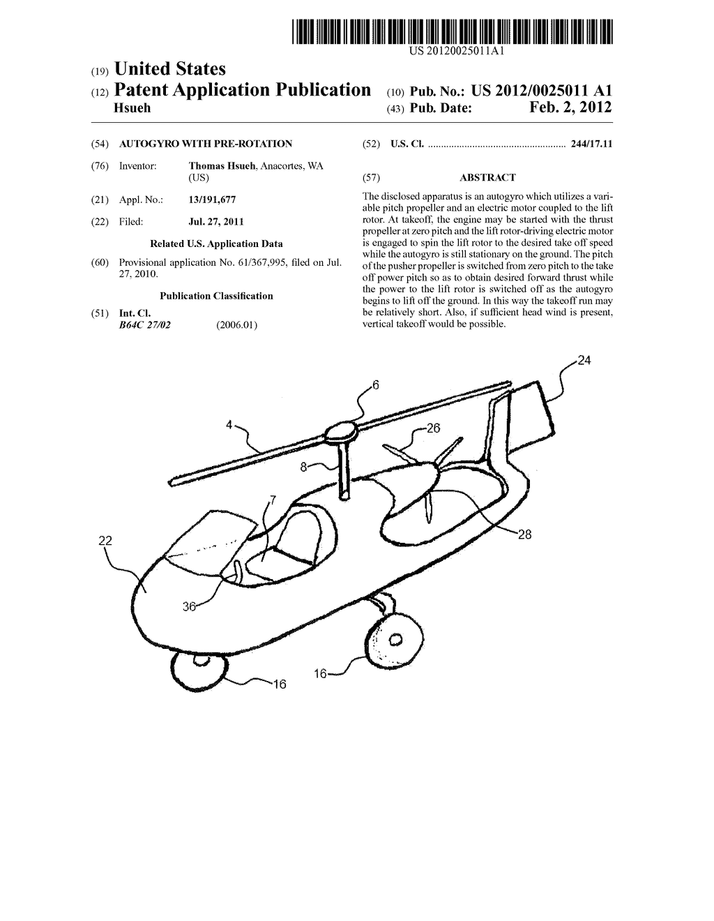 AUTOGYRO WITH PRE-ROTATION - diagram, schematic, and image 01
