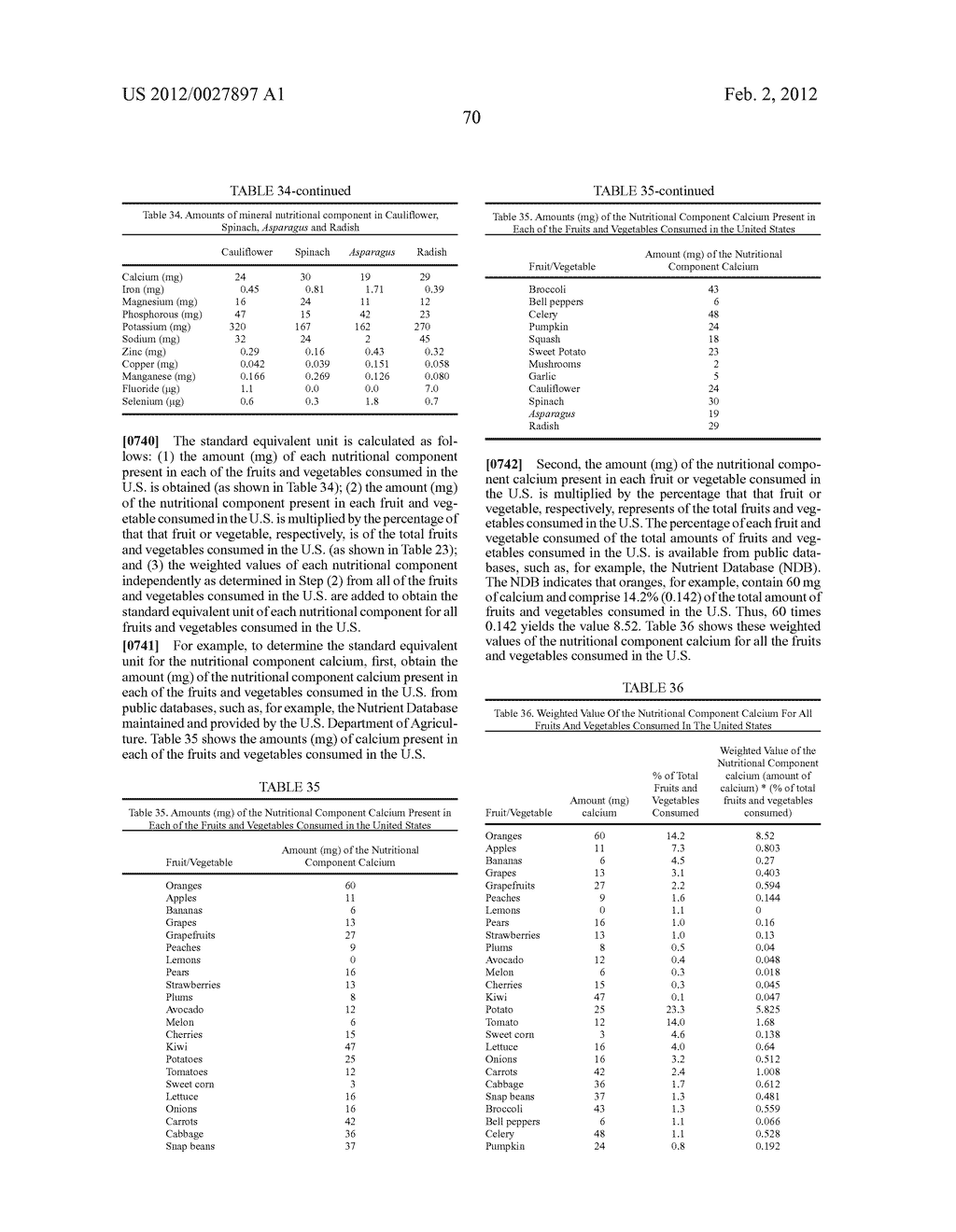 Methods For Quantifying The Complete Nutritional Value Of A Standard     Equivalent Unit Of The Nutritional Value Of One Serving Of Fruits &     Vegetables (SFV)And For Fortifying A Base Food To Contain Same For Human     Consumption - diagram, schematic, and image 71