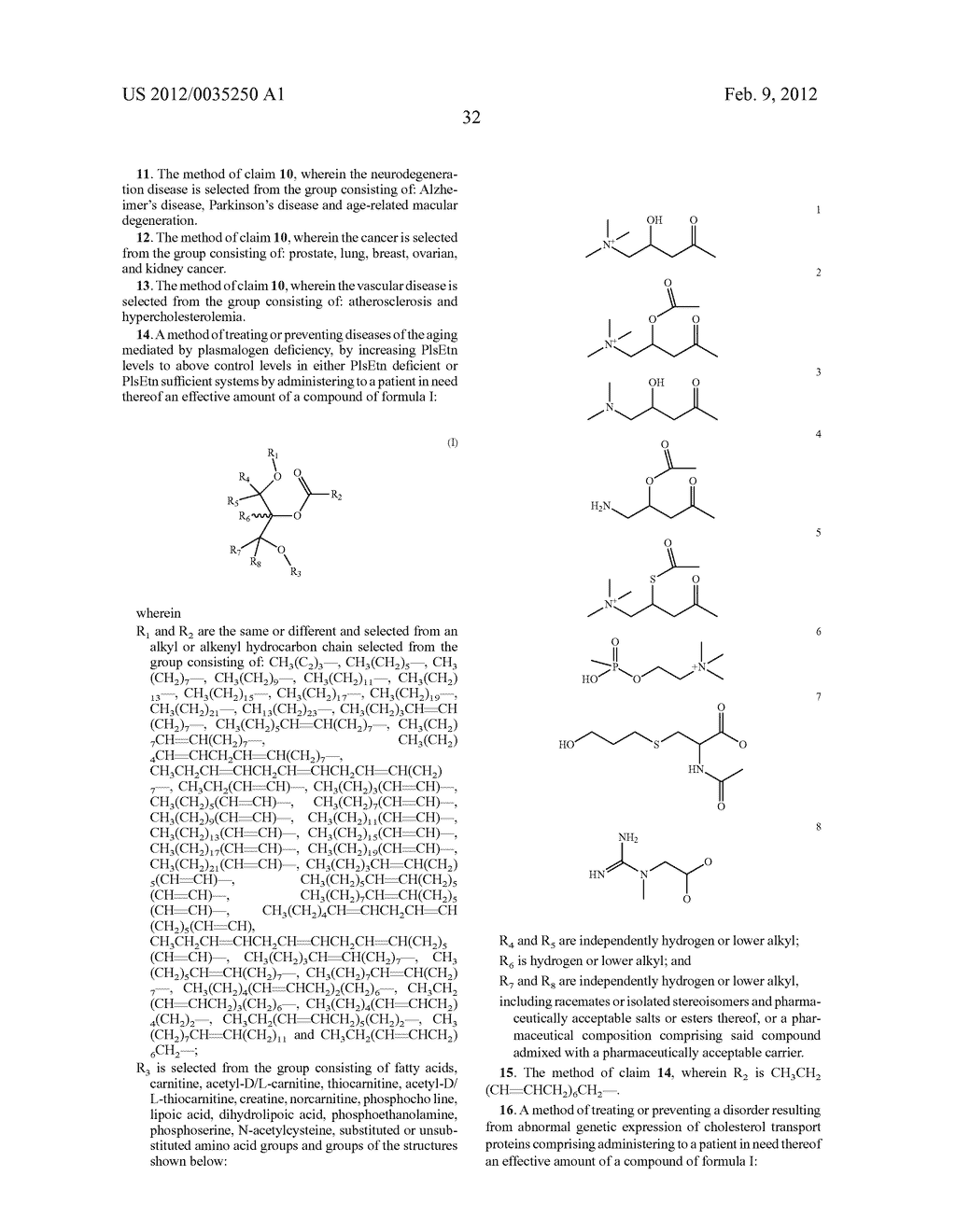 PLASMALOGEN COMPOUNDS, PHARMACEUTICAL COMPOSITIONS CONTAINING THE SAME AND     METHODS FOR TREATING DISEASES OF THE AGING - diagram, schematic, and image 47
