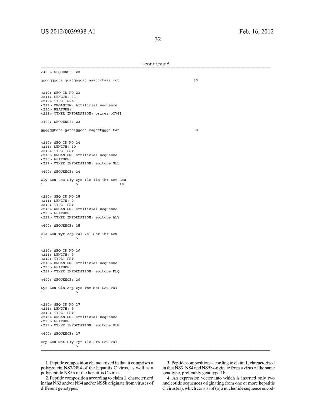 COMPOSITION COMPRISING THE POLYPROTEIN NS3/NS4 AND THE POLYPEPTIDE NS5B OF     HCV, EXPRESSION VECTORS INCLUDING THE CORRESPONDING NUCLEIC SEQUENCES AND     THEIR THERAPEUTIC USE - diagram, schematic, and image 50