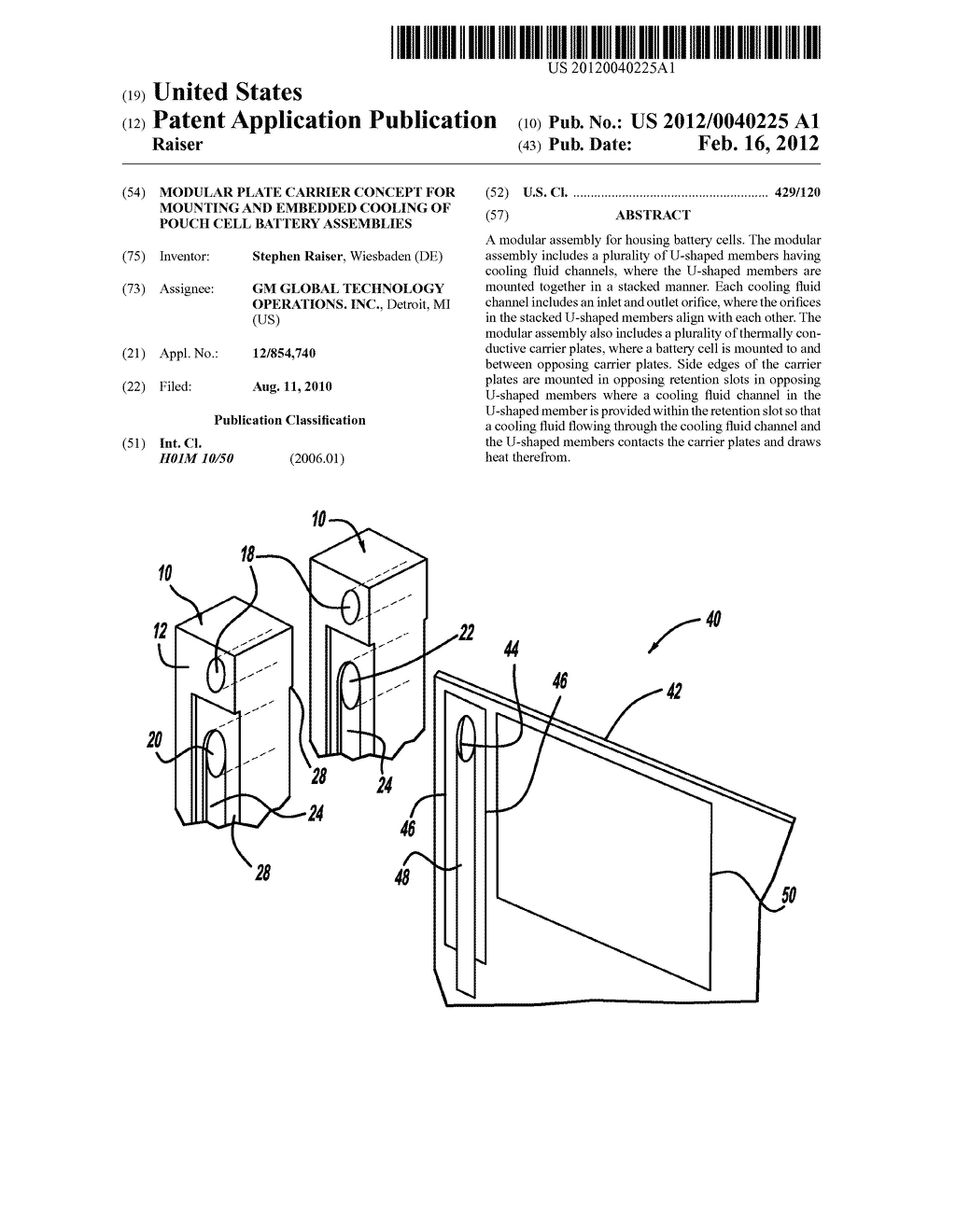 MODULAR PLATE CARRIER CONCEPT FOR MOUNTING AND EMBEDDED COOLING OF POUCH     CELL BATTERY ASSEMBLIES - diagram, schematic, and image 01