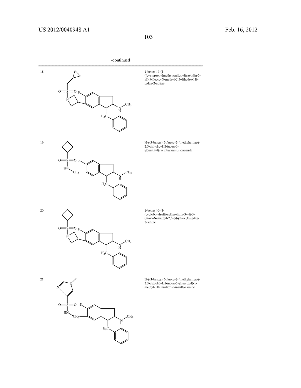 AMINOINDANE DERIVATIVES, PHARMACEUTICAL COMPOSITIONS CONTAINING THEM, AND     THEIR USE IN THERAPY - diagram, schematic, and image 104