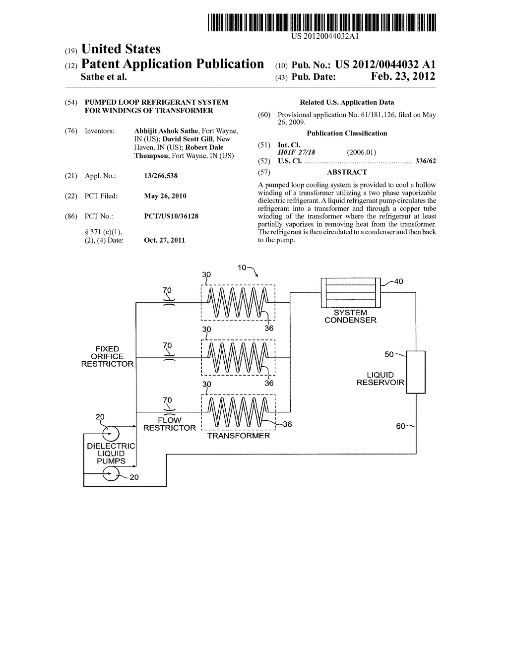 PUMPED LOOP REFRIGERANT SYSTEM FOR WINDINGS OF TRANSFORMER - diagram, schematic, and image 01