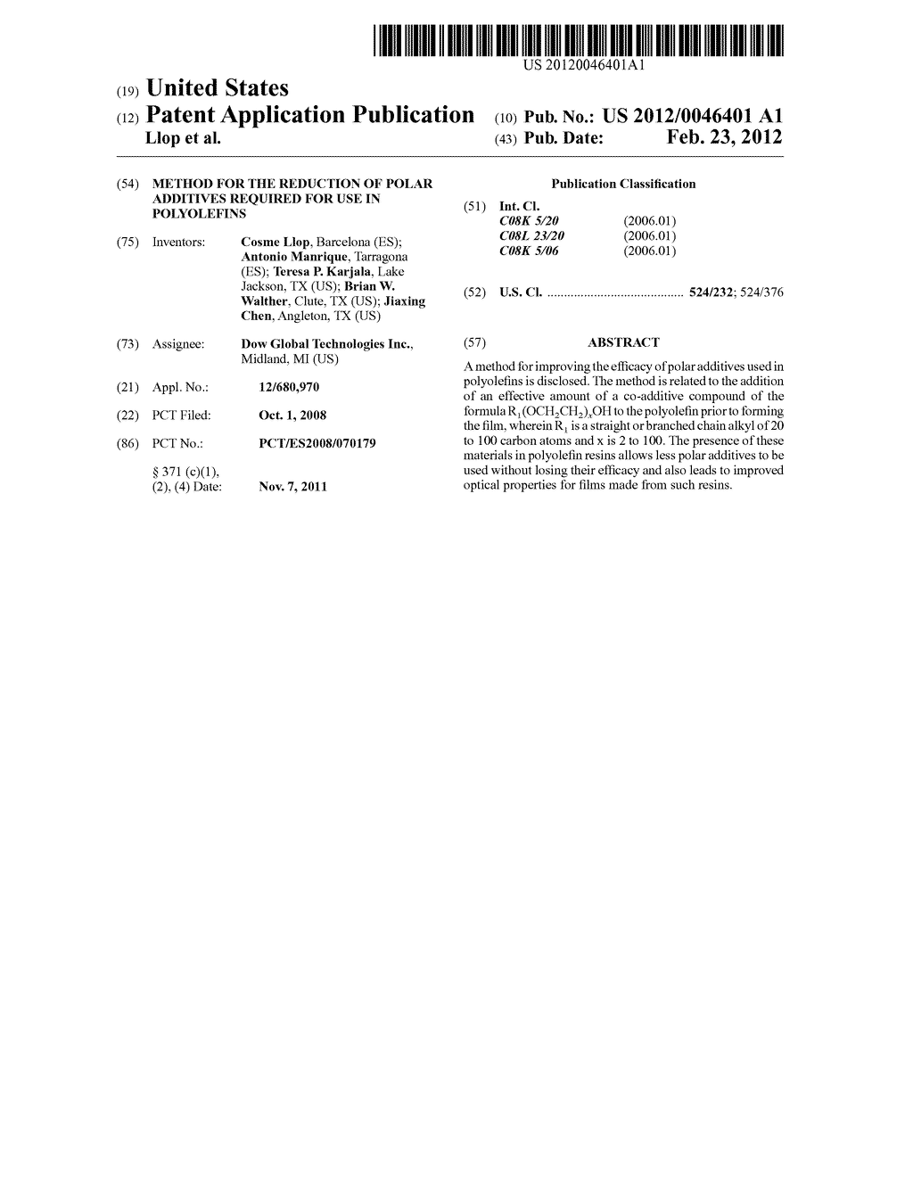 METHOD FOR THE REDUCTION OF POLAR ADDITIVES REQUIRED FOR USE IN     POLYOLEFINS - diagram, schematic, and image 01