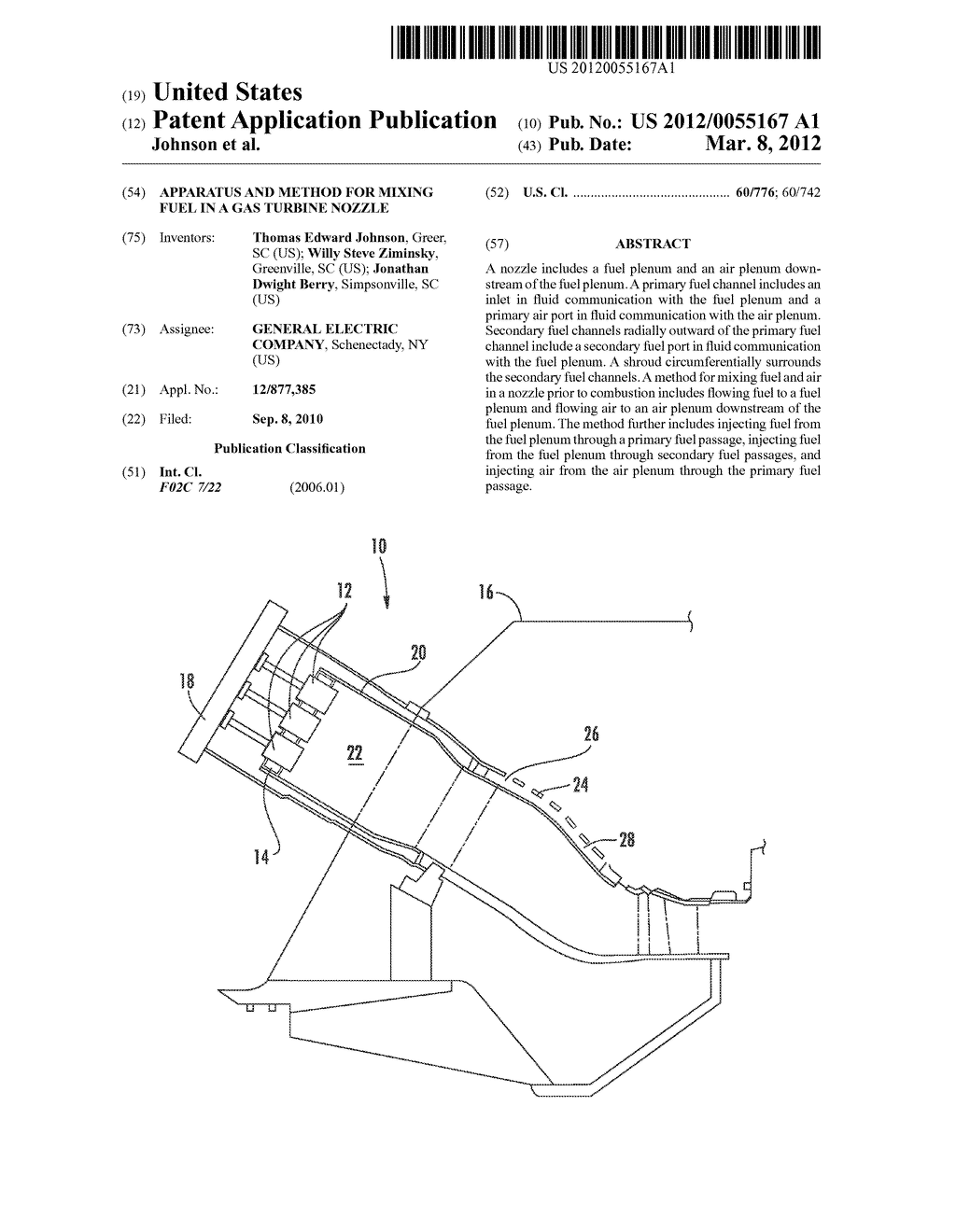 APPARATUS AND METHOD FOR MIXING FUEL IN A GAS TURBINE NOZZLE - diagram, schematic, and image 01