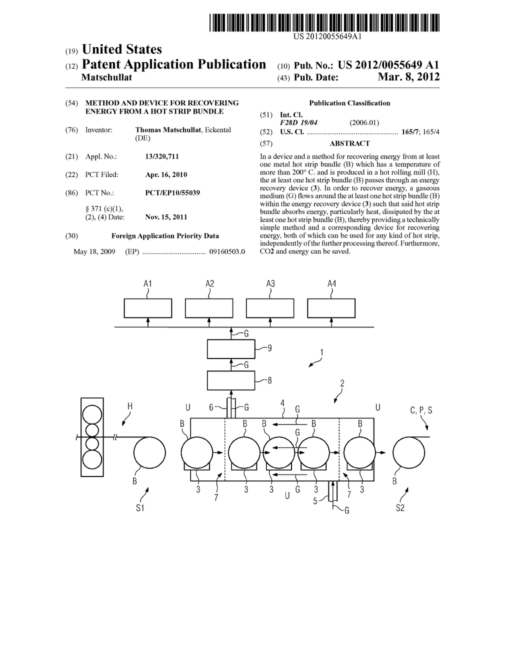 METHOD AND DEVICE FOR RECOVERING ENERGY FROM A HOT STRIP BUNDLE - diagram, schematic, and image 01