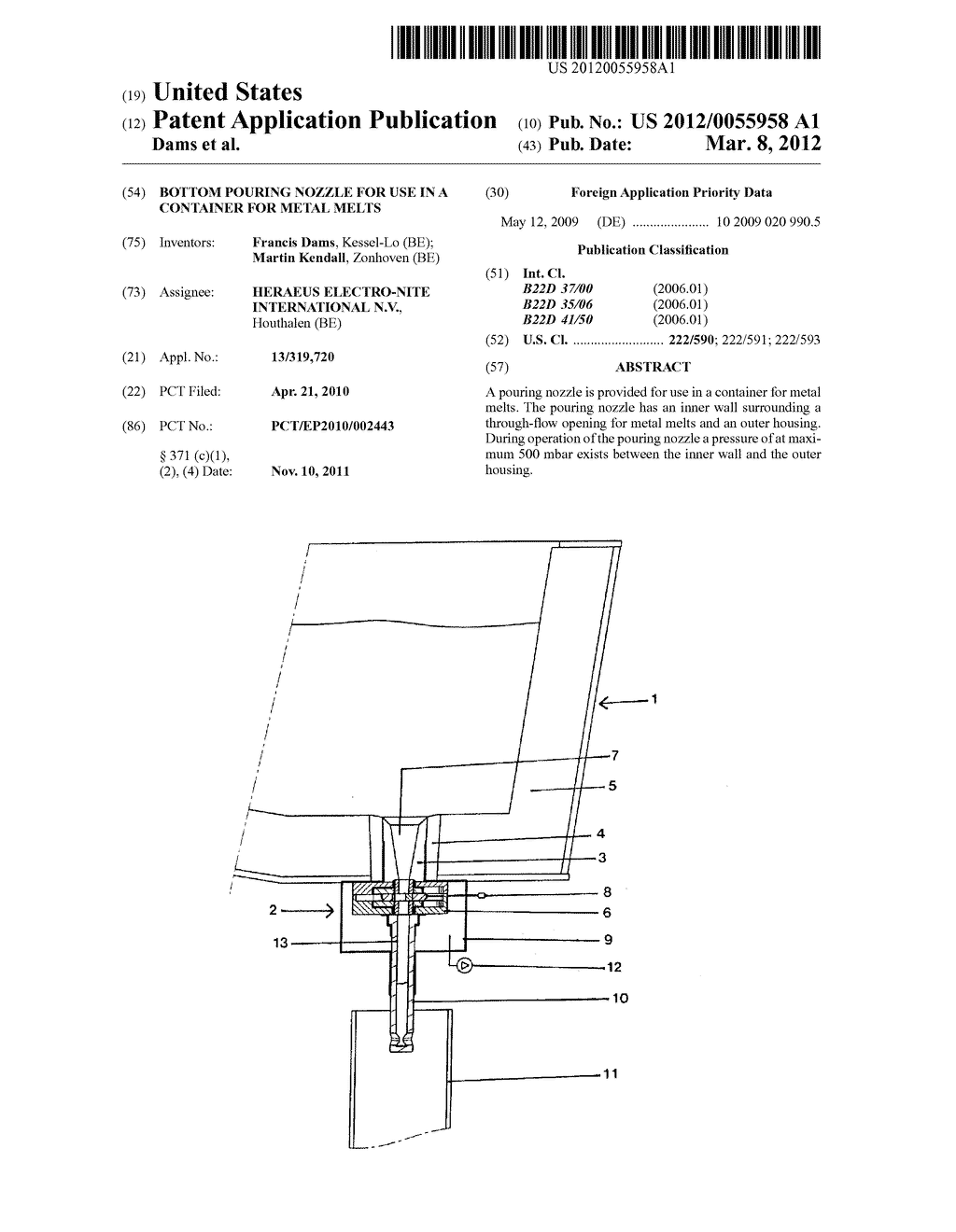 BOTTOM POURING NOZZLE FOR USE IN A CONTAINER FOR METAL MELTS - diagram, schematic, and image 01