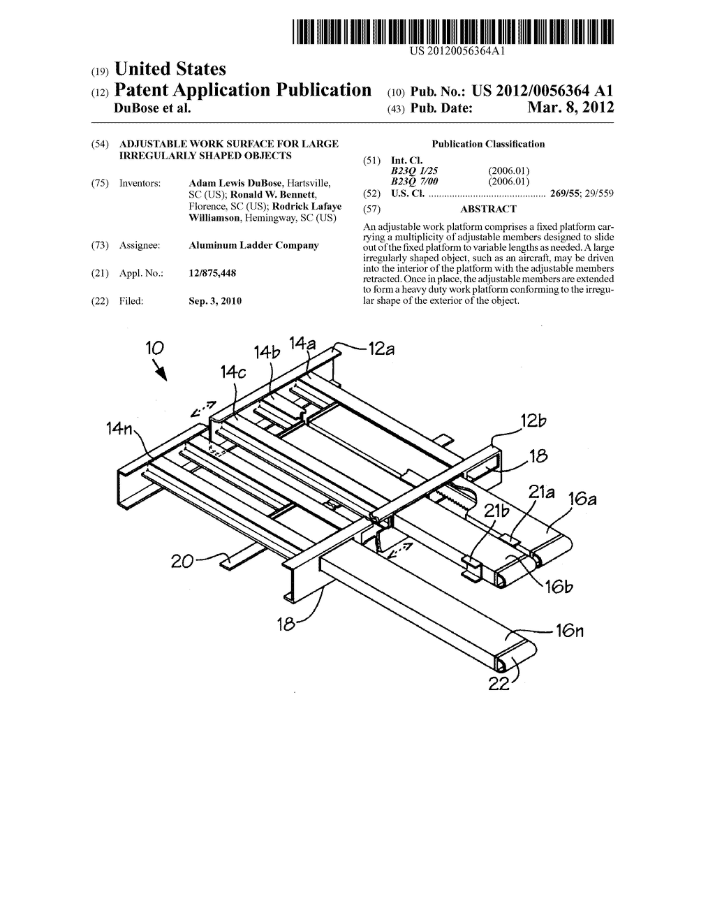 ADJUSTABLE WORK SURFACE FOR LARGE IRREGULARLY SHAPED OBJECTS - diagram, schematic, and image 01