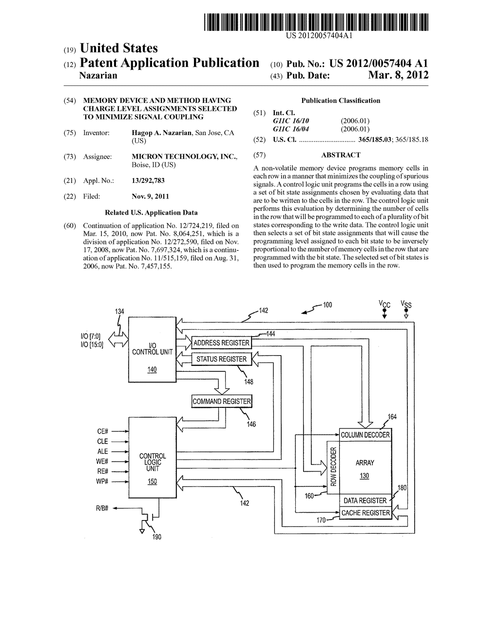 MEMORY DEVICE AND METHOD HAVING CHARGE LEVEL ASSIGNMENTS SELECTED TO     MINIMIZE SIGNAL COUPLING - diagram, schematic, and image 01