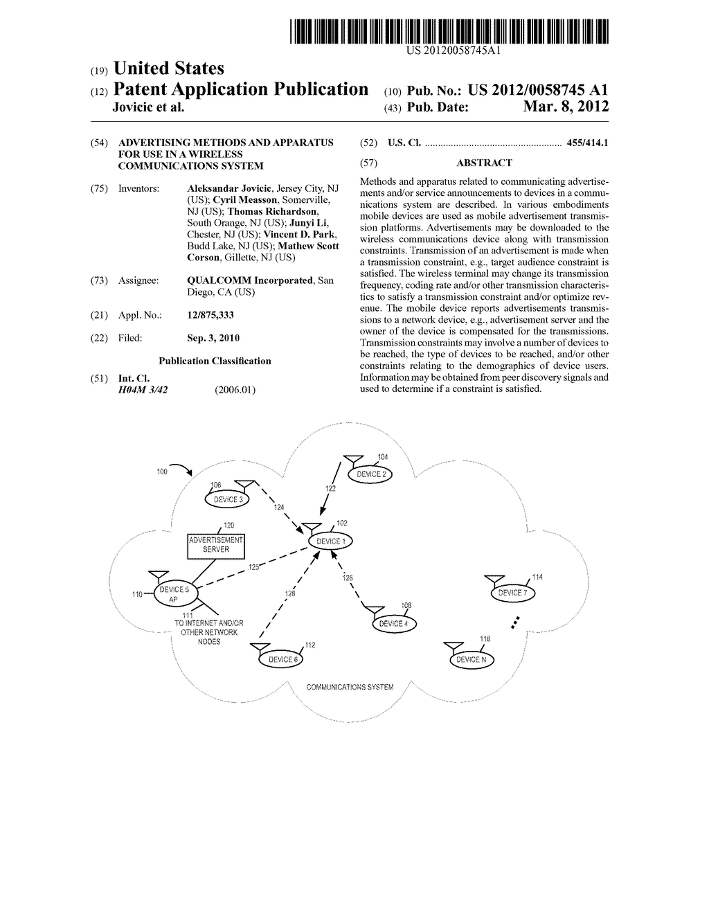 ADVERTISING METHODS AND APPARATUS FOR USE IN A WIRELESS COMMUNICATIONS     SYSTEM - diagram, schematic, and image 01