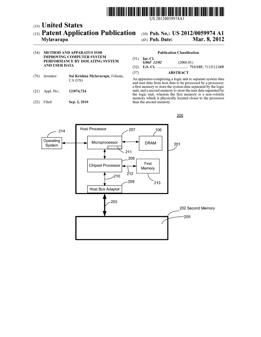 METHOD AND APPARATUS FOR IMPROVING COMPUTER SYSTEM PERFORMANCE BY     ISOLATING SYSTEM AND USER DATA - diagram, schematic, and image 01