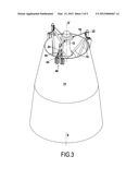 FASTENER FITTING BETWEEN THE MOVABLE PORTION OF A DEPLOYABLE DIVERGING     BELL FOR A THRUSTER AND A MECHANISM FOR DEPLOYING SAID MOVABLE PORTION diagram and image