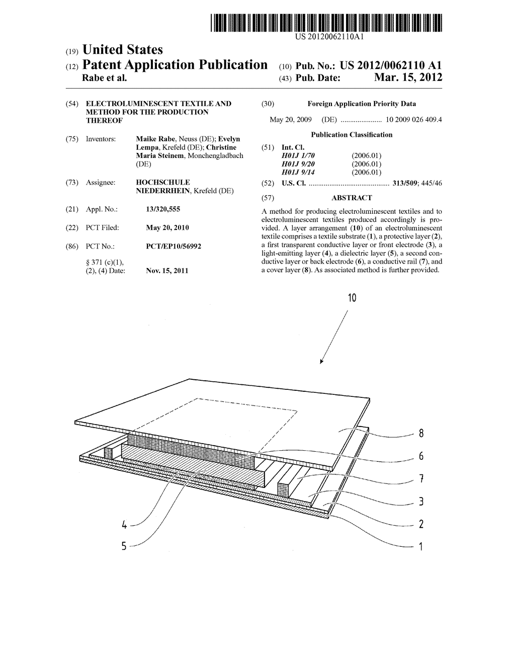 ELECTROLUMINESCENT TEXTILE AND METHOD FOR THE PRODUCTION THEREOF - diagram, schematic, and image 01