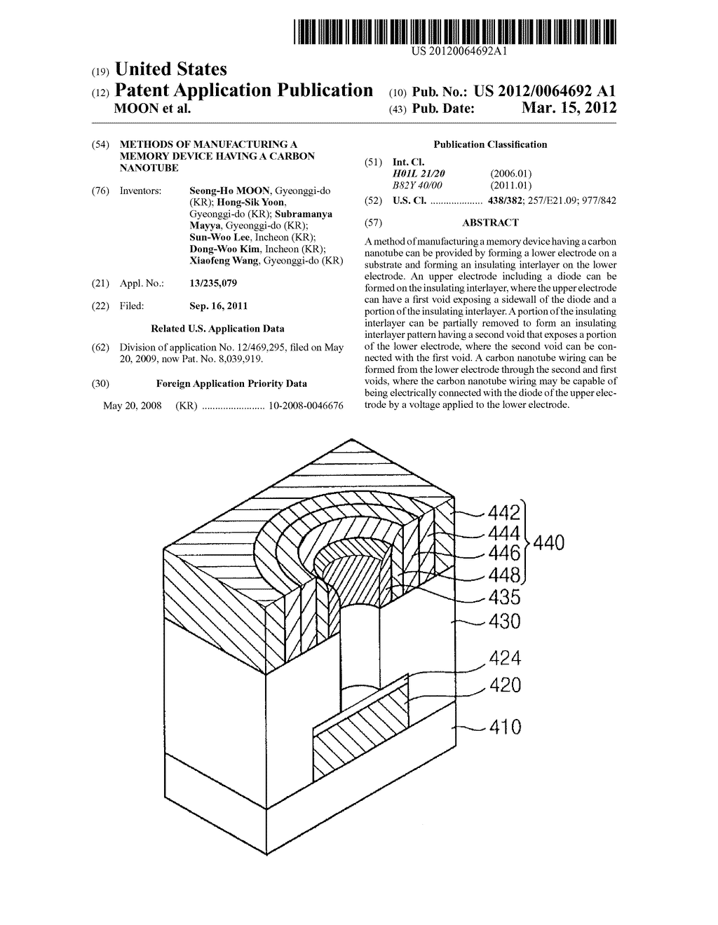 METHODS OF MANUFACTURING A MEMORY DEVICE HAVING A CARBON NANOTUBE - diagram, schematic, and image 01