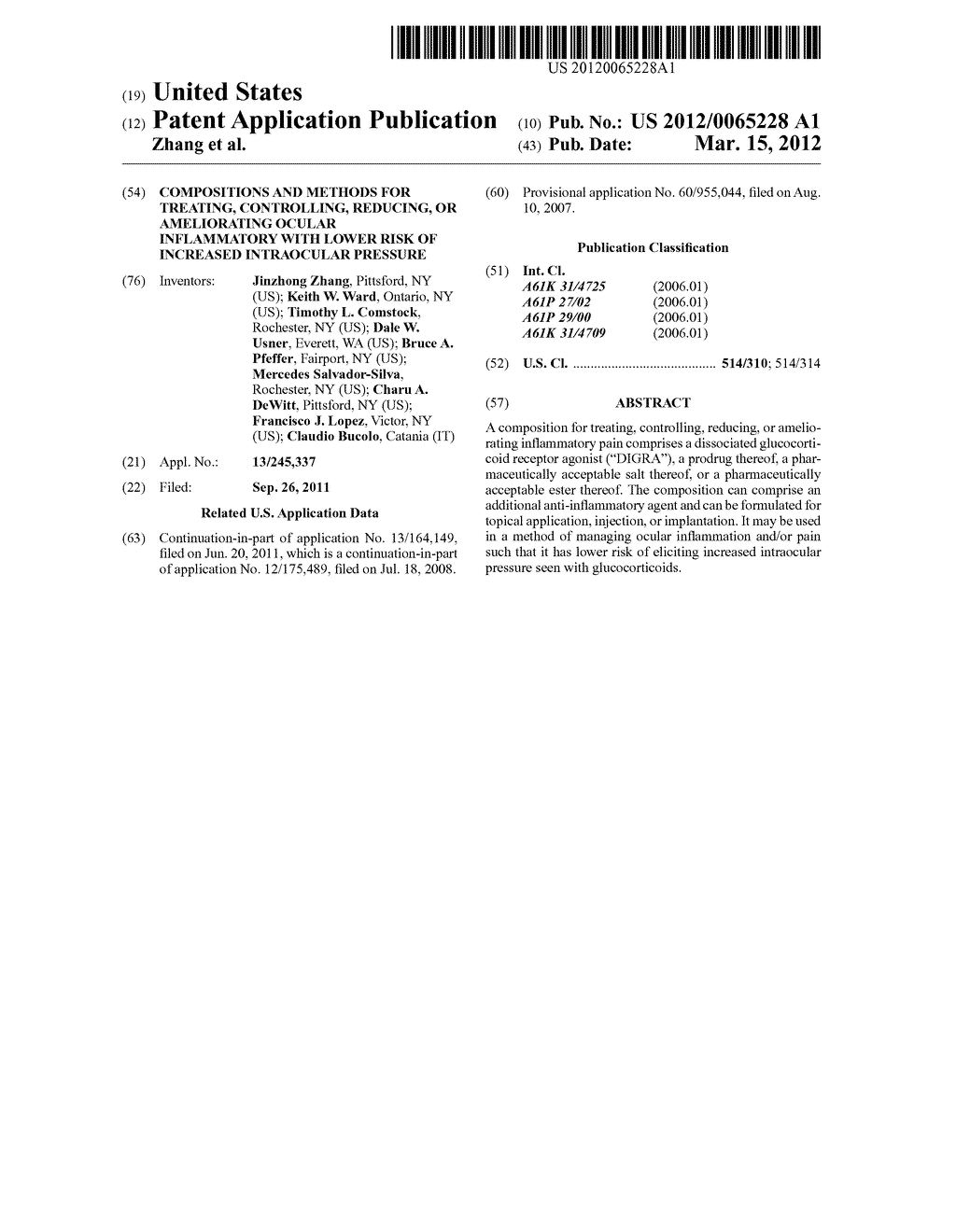 COMPOSITIONS AND METHODS FOR TREATING, CONTROLLING, REDUCING, OR     AMELIORATING OCULAR INFLAMMATORY WITH LOWER RISK OF INCREASED INTRAOCULAR     PRESSURE - diagram, schematic, and image 01