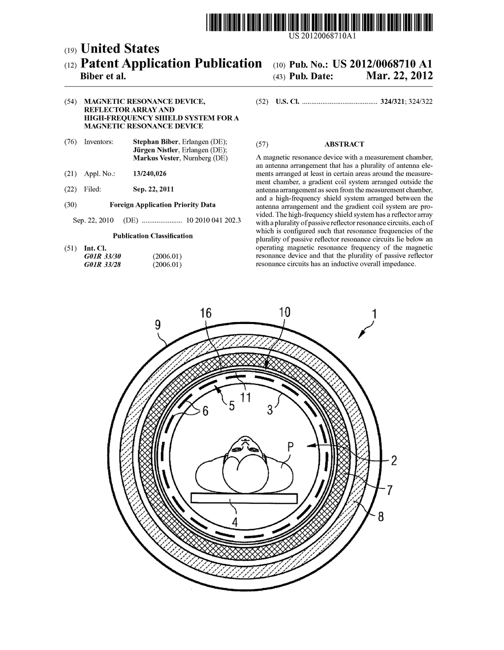 MAGNETIC RESONANCE DEVICE, REFLECTOR ARRAY AND HIGH-FREQUENCY SHIELD     SYSTEM FOR A MAGNETIC RESONANCE DEVICE - diagram, schematic, and image 01