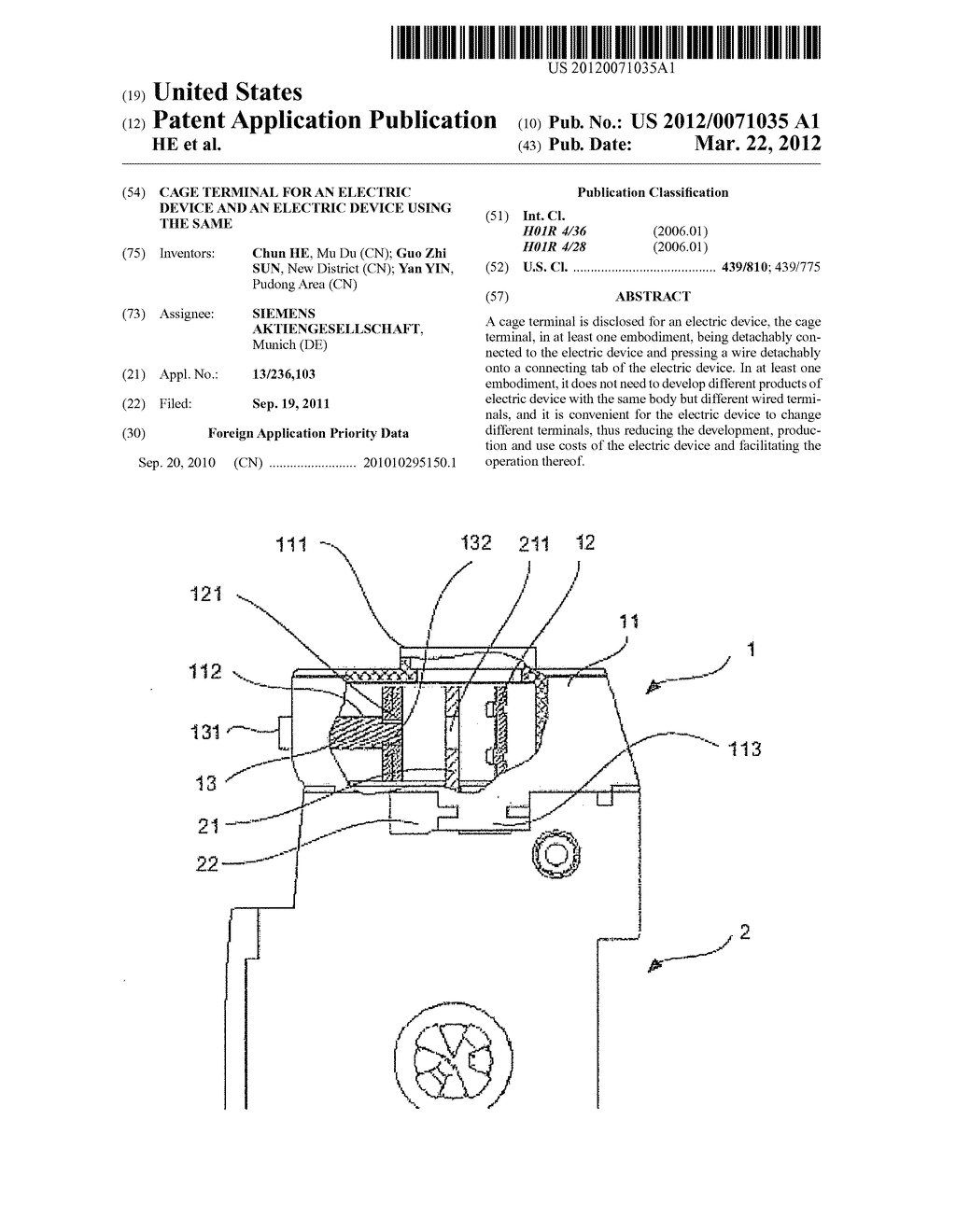 CAGE TERMINAL FOR AN ELECTRIC DEVICE AND AN ELECTRIC DEVICE USING THE SAME - diagram, schematic, and image 01
