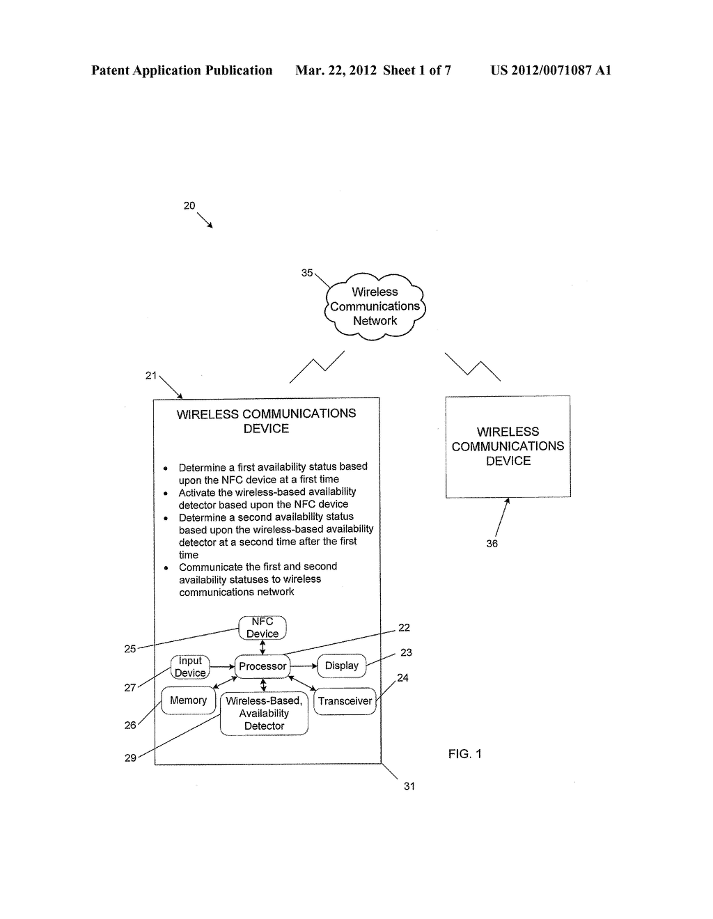 MOBILE WIRELESS COMMUNICATIONS DEVICE INCLUDING WIRELESS-BASED     AVAILABILITY DETECTOR AND ASSOCIATED METHODS - diagram, schematic, and image 02